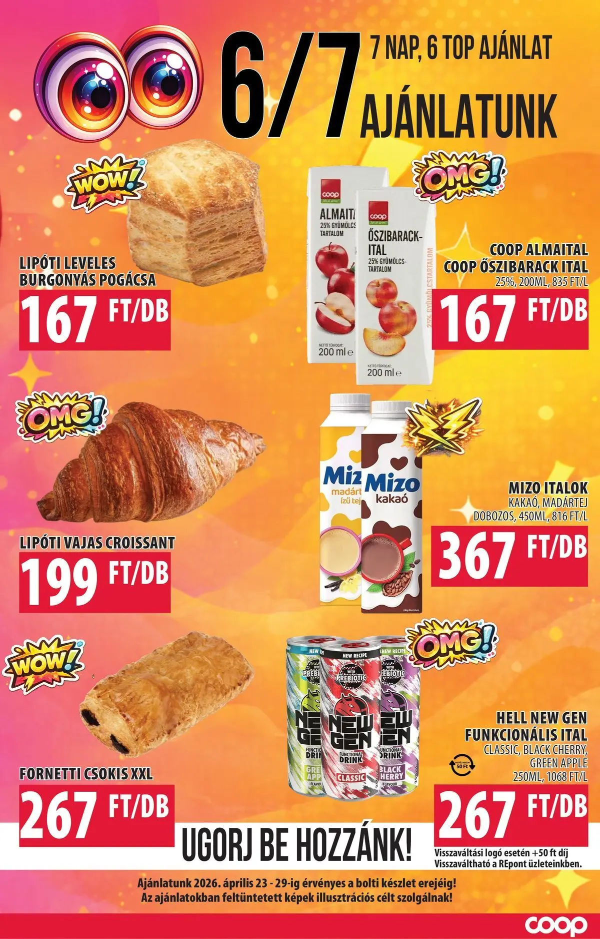 COOP Szolnok akciós újság Szolnok - 2026.04.23. -tól/töl > akció, lapozható szórólap 🛍️ | Oldal: 3 | Termékek: Őszibarack, Croissant, Tej, Pogácsa