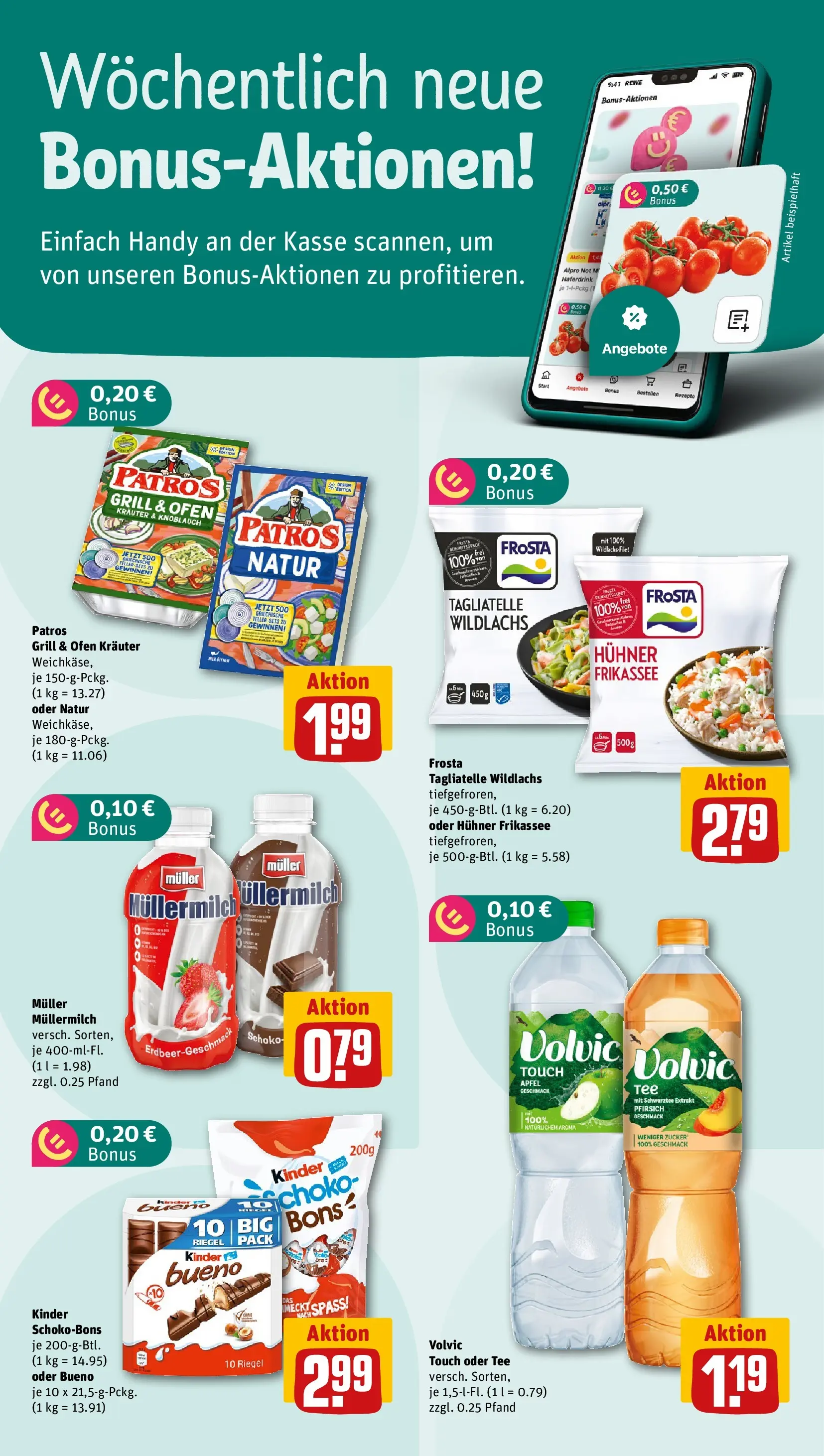 REWE Prospekt ab 20.04.2026 zum Blättern » Angebote | Seite: 2 | Produkte: Äpfel, Pfirsich, Müllermilch, Tee