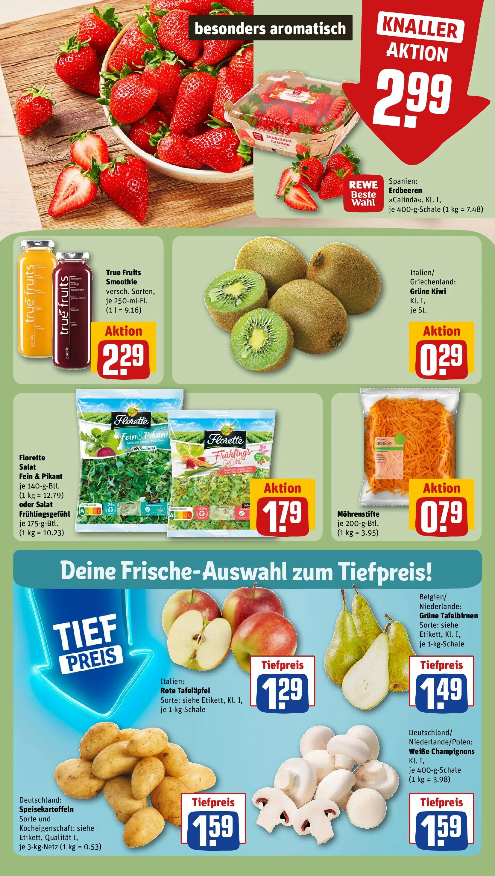 REWE Prospekt ab 20.04.2026 zum Blättern » Angebote | Seite: 8 | Produkte: Champignons, Erdbeeren, Kiwi, Salat