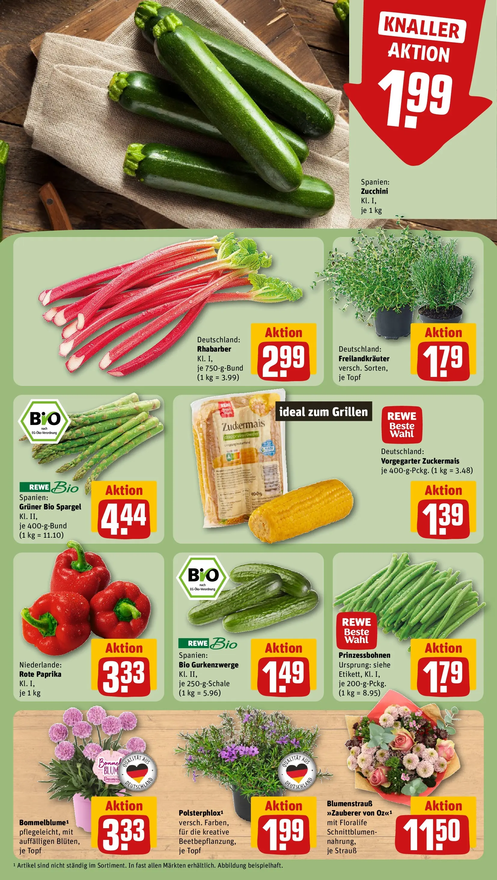 REWE Prospekt ab 20.04.2026 zum Blättern » Angebote | Seite: 9 | Produkte: Spargel, Paprika, Rhabarber, Zucchini