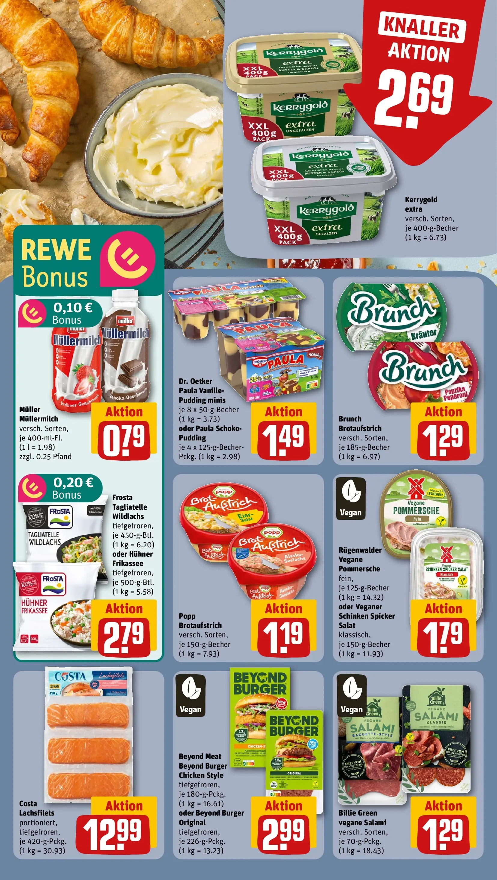 REWE Prospekt ab 20.04.2026 zum Blättern » Angebote | Seite: 16 | Produkte: Burger, Pudding, Müllermilch, Erbsen