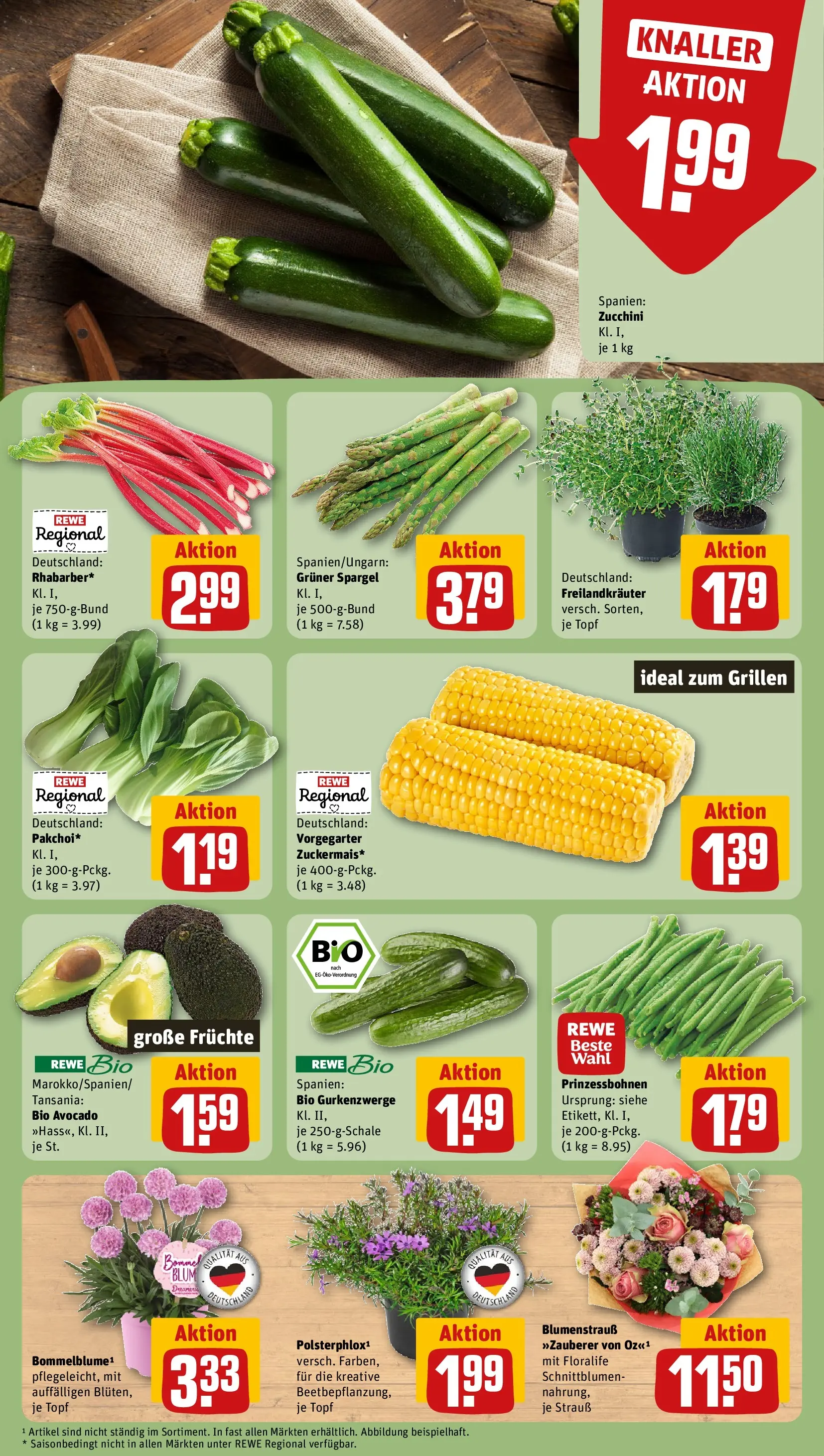 REWE Prospekt ab 20.04.2026 zum Blättern » Angebote | Seite: 9 | Produkte: Spargel, Avocado, Zucchini