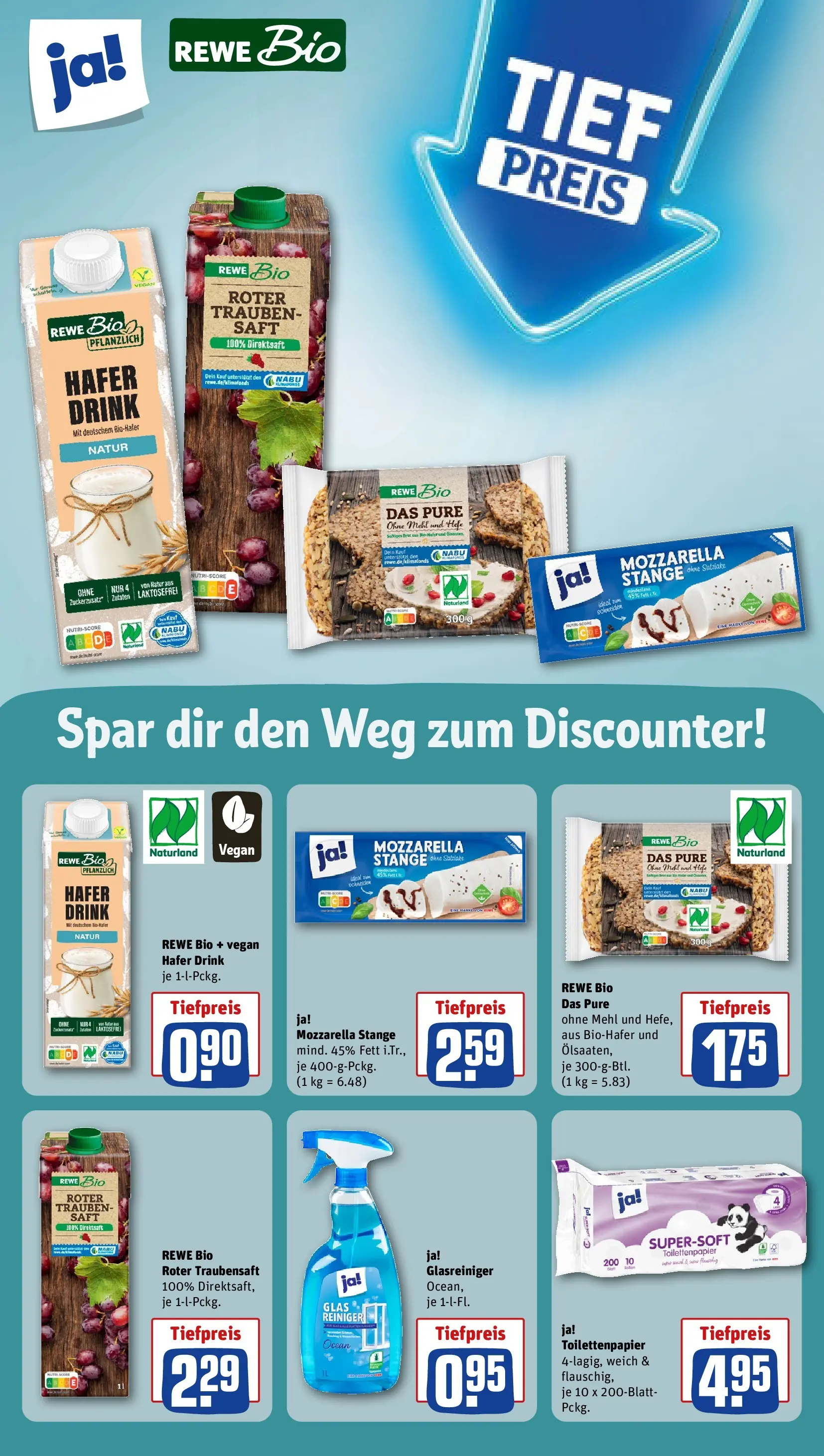 REWE Prospekt ab 20.04.2026 zum Blättern » Angebote | Seite: 19 | Produkte: Mehl, Trauben, Mozzarella, Toilettenpapier