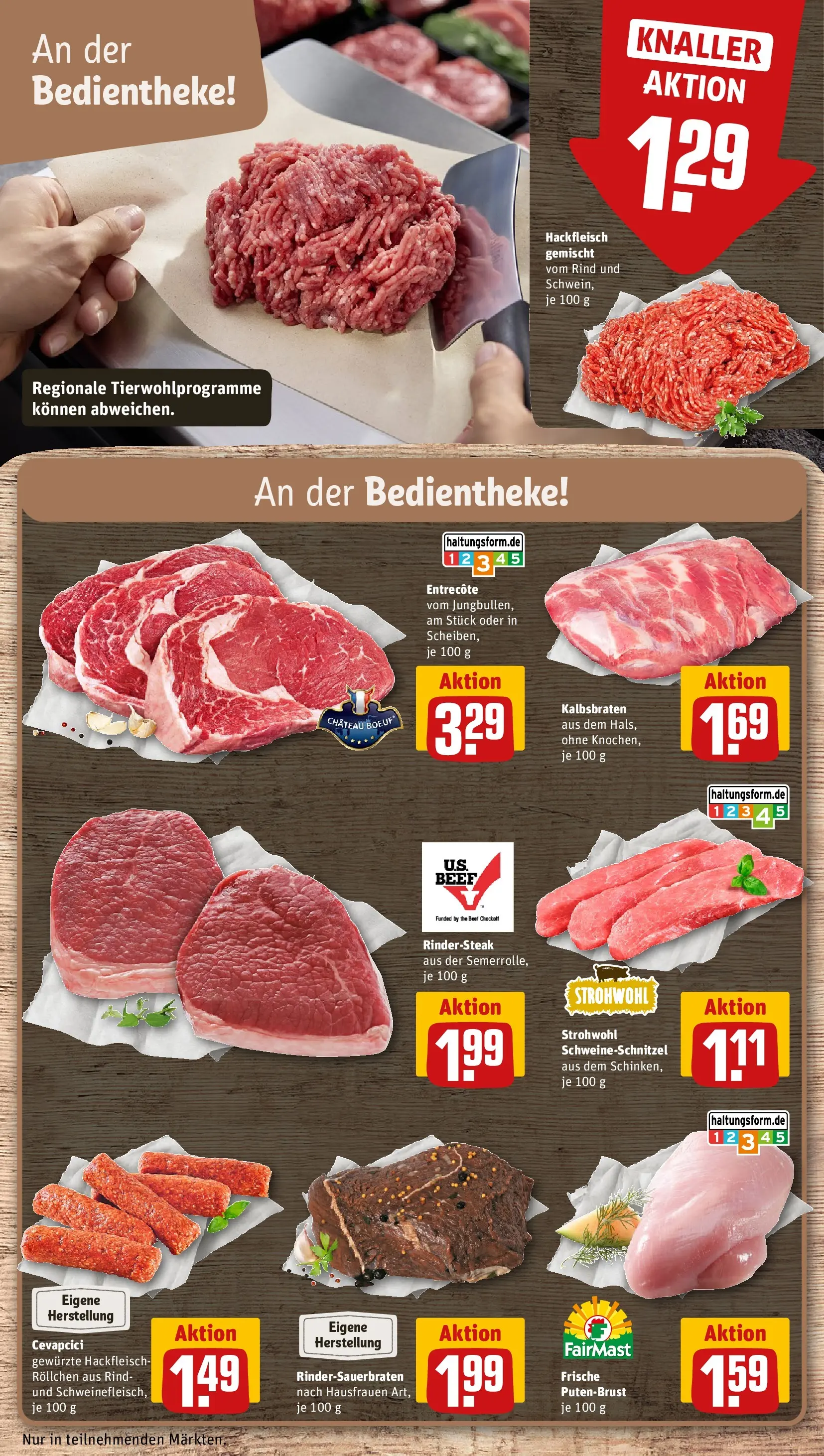 REWE Prospekt ab 20.04.2026 zum Blättern » Angebote | Seite: 16 | Produkte: Cevapcici, Schnitzel, Steak, Hackfleisch
