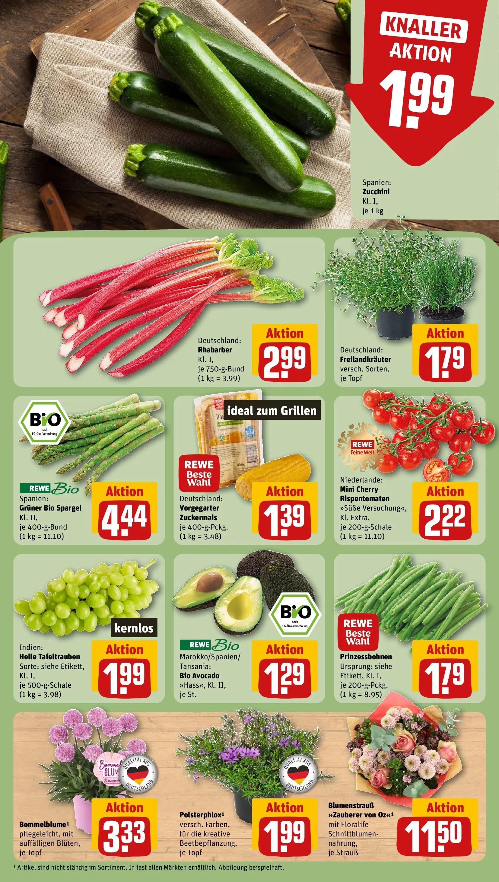 REWE Prospekt ab 20.04.2026 zum Blättern » Angebote | Seite: 9 | Produkte: Spargel, Avocado, Rhabarber, Zucchini