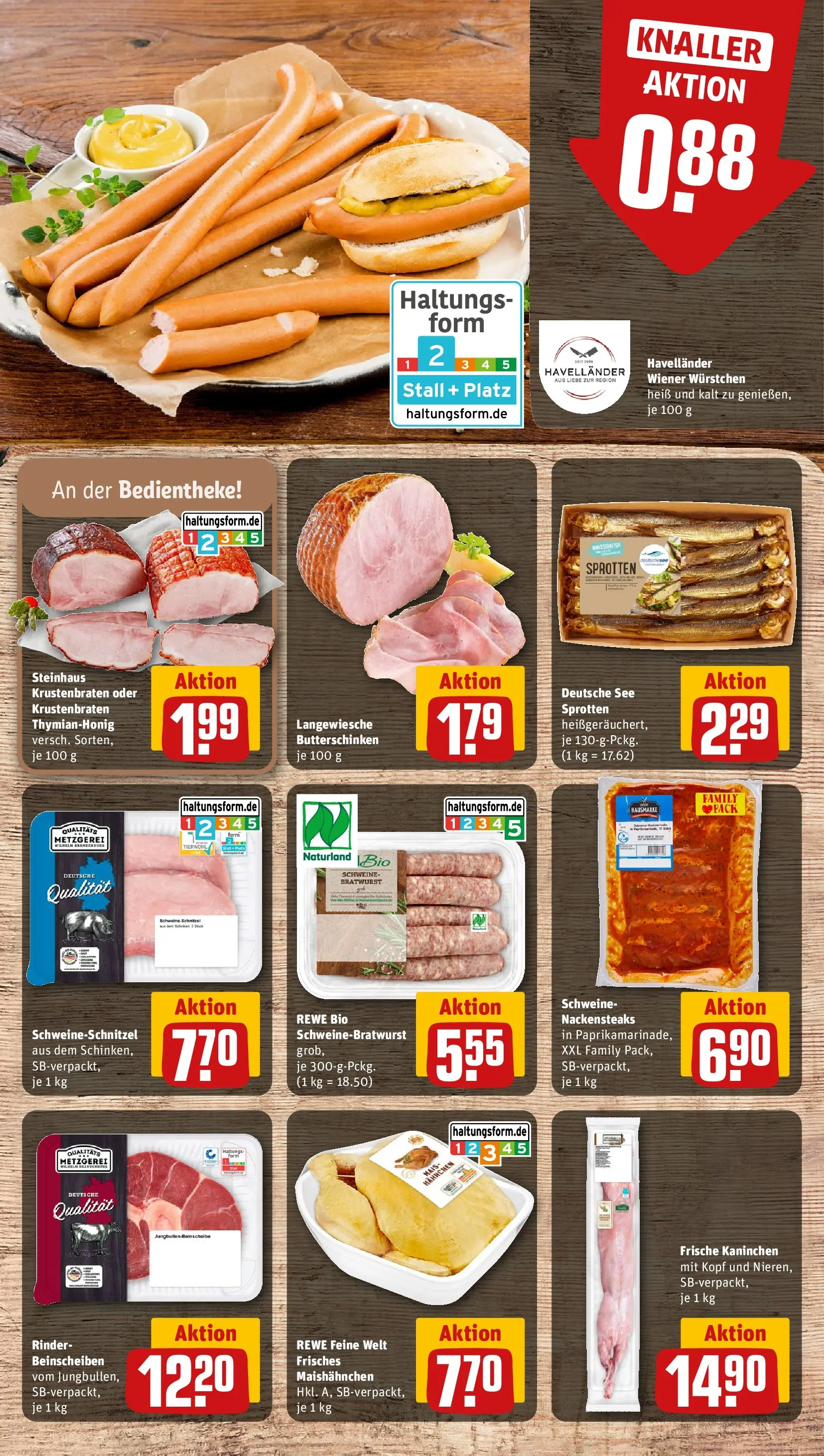 REWE Prospekt ab 20.04.2026 zum Blättern » Angebote | Seite: 10 | Produkte: Nackensteaks, Wiener wurstchen, Kaninchen, Schnitzel