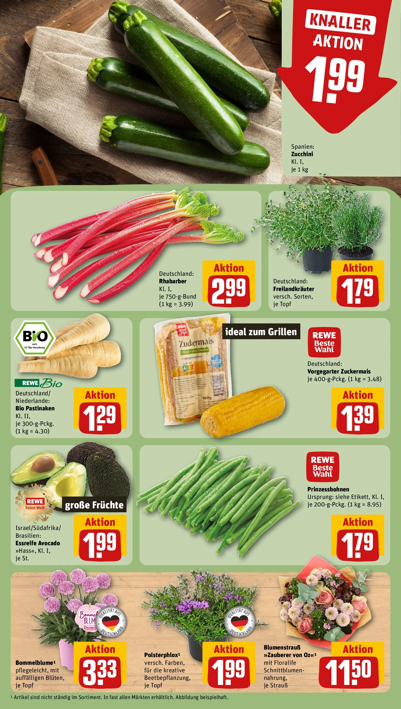 REWE Prospekt ab 20.04.2026 zum Blättern » Angebote | Seite: 9 | Produkte: Avocado, Rhabarber, Zucchini