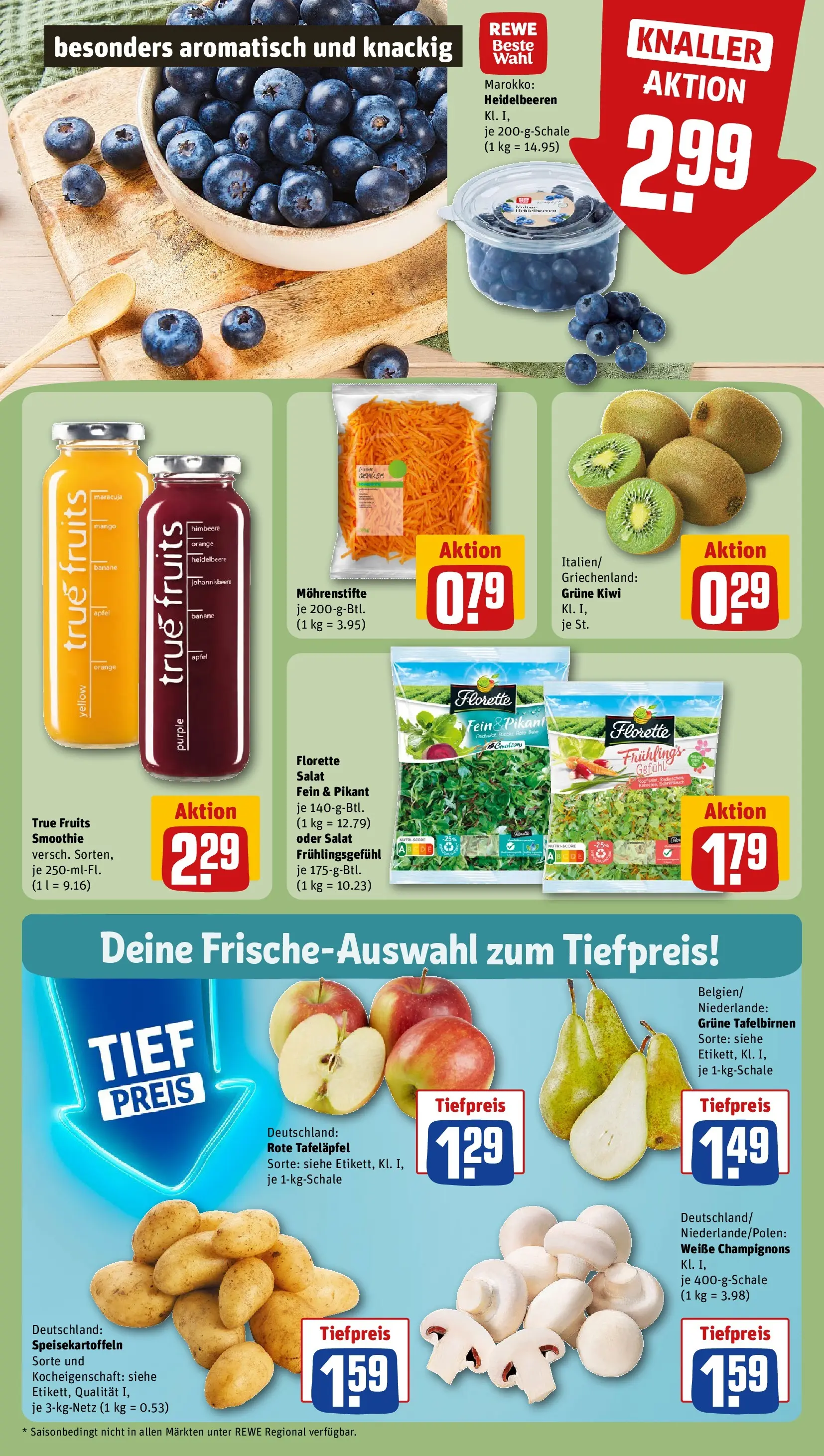 REWE Prospekt ab 20.04.2026 zum Blättern » Angebote | Seite: 8 | Produkte: Rucola, Heidelbeeren, Himbeere, Kiwi