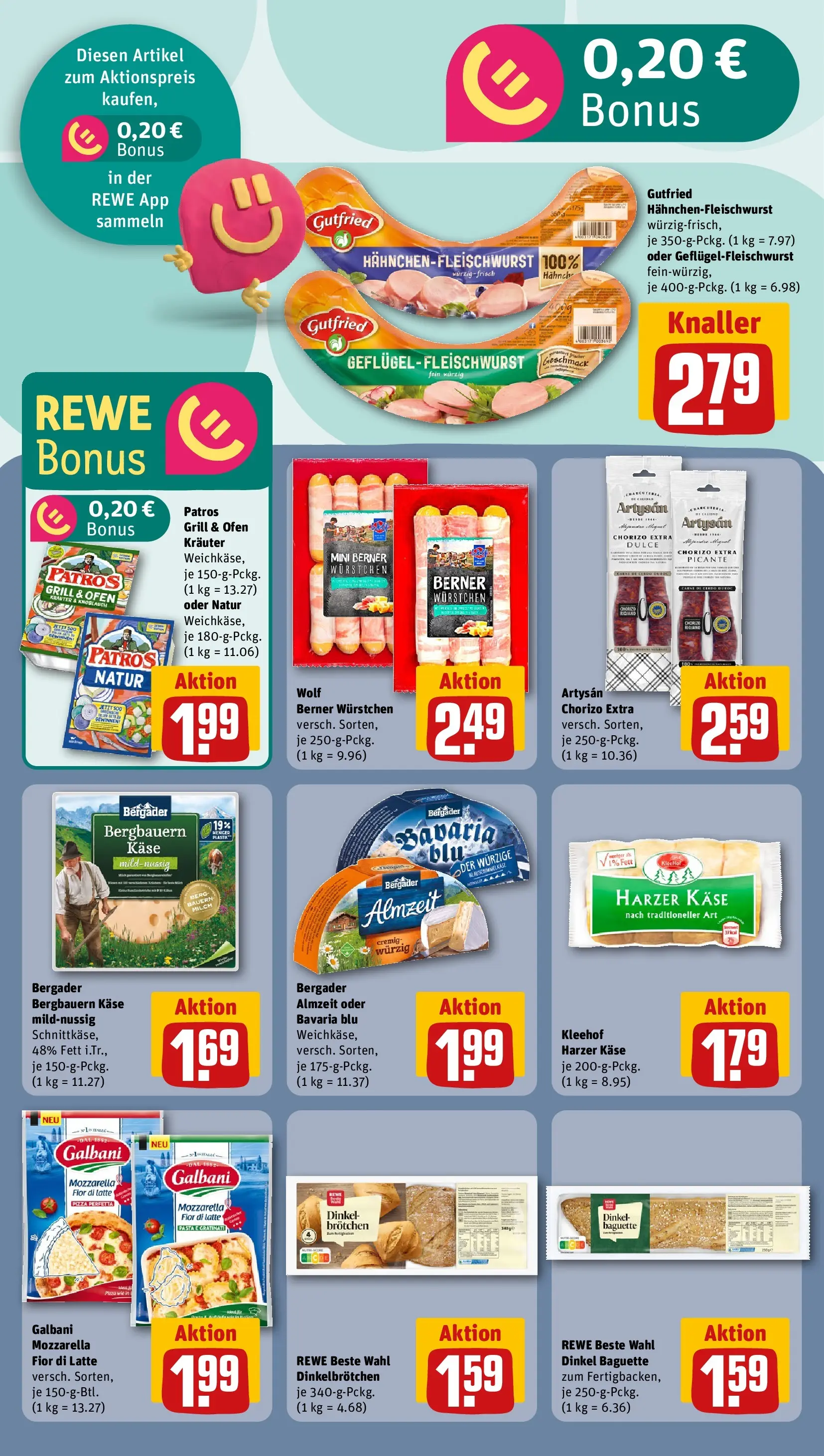 REWE Prospekt ab 20.04.2026 zum Blättern » Angebote | Seite: 16 | Produkte: Mozzarella, Baguette, Pasta, Pizza