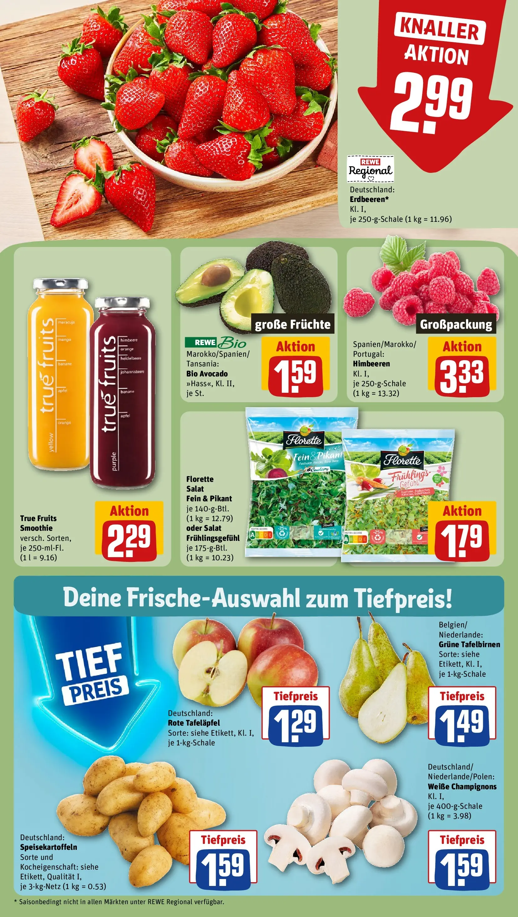 REWE Prospekt ab 20.04.2026 zum Blättern » Angebote | Seite: 10 | Produkte: Äpfel, Champignons, Himbeere, Salat
