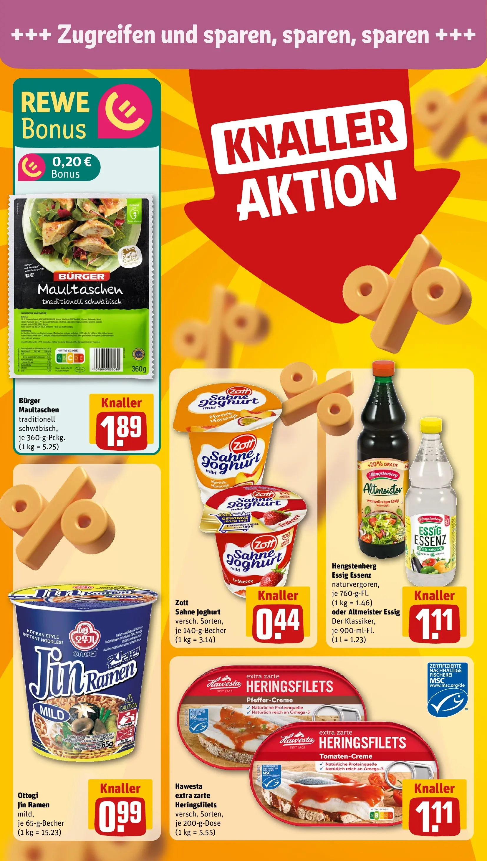 REWE Prospekt ab 20.04.2026 zum Blättern » Angebote | Seite: 6 | Produkte: Joghurt, Essig, Burger, Sahne