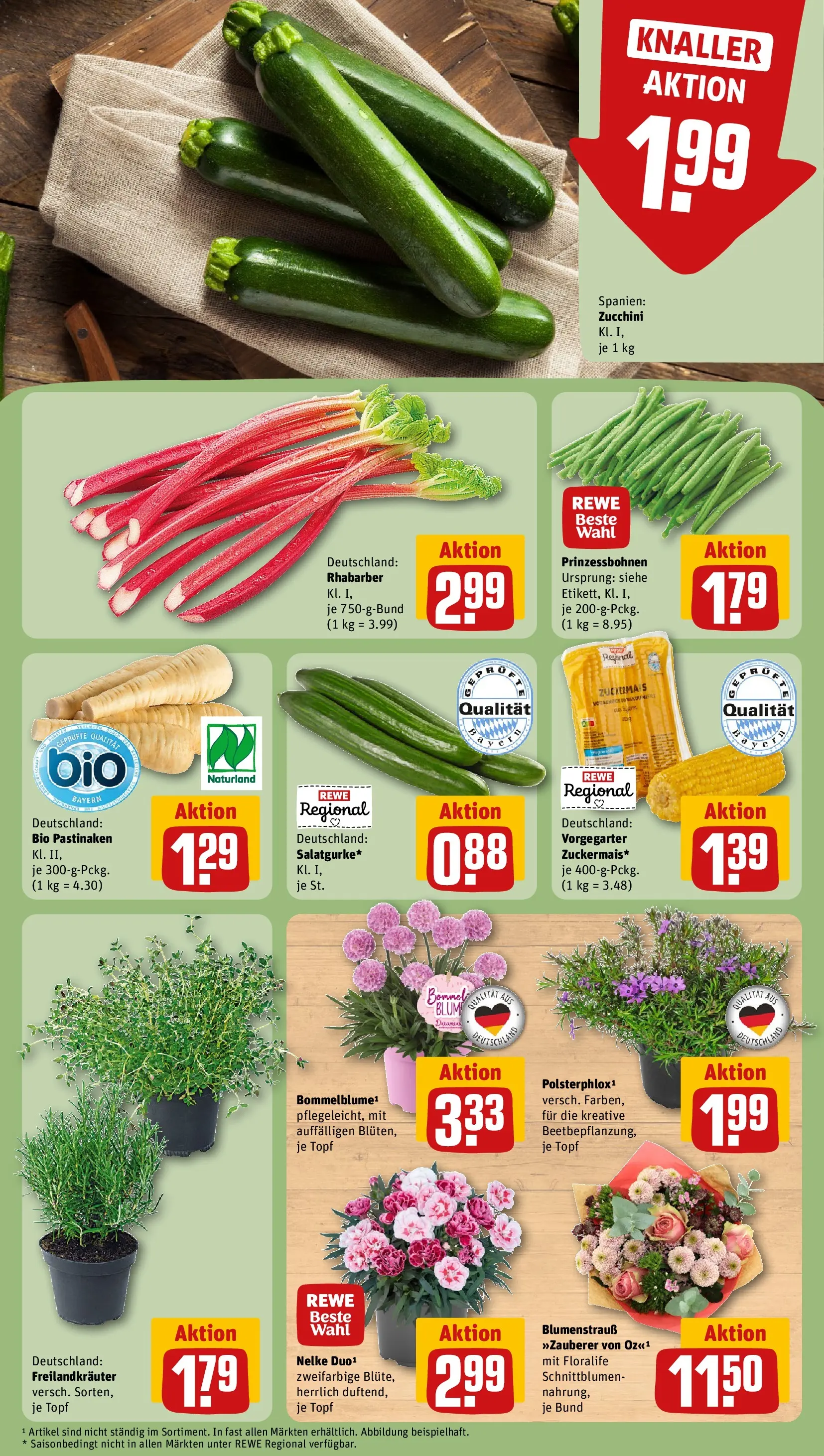 REWE Prospekt ab 20.04.2026 zum Blättern » Angebote | Seite: 13 | Produkte: Rhabarber, Zucchini