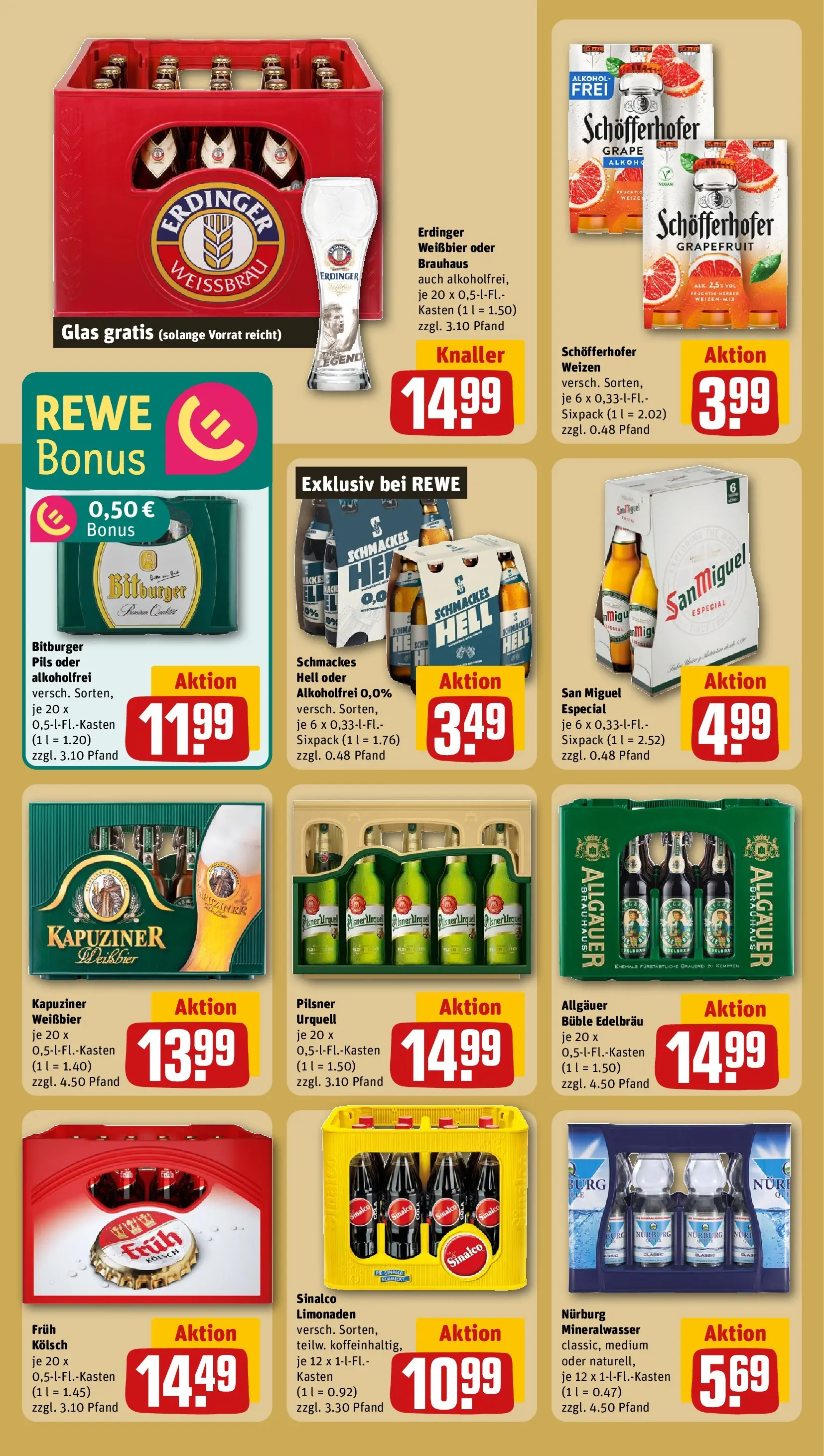 REWE Prospekt ab 20.04.2026 zum Blättern » Angebote | Seite: 21 | Produkte: Erdinger, Pils, Mineralwasser, Pilsner urquell