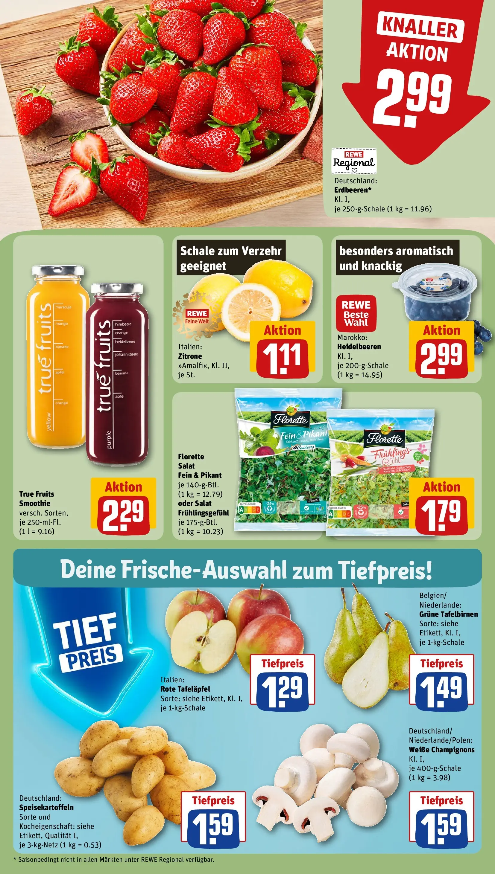 REWE Prospekt ab 20.04.2026 zum Blättern » Angebote | Seite: 14 | Produkte: Äpfel, Heidelbeeren, Mango, Salat