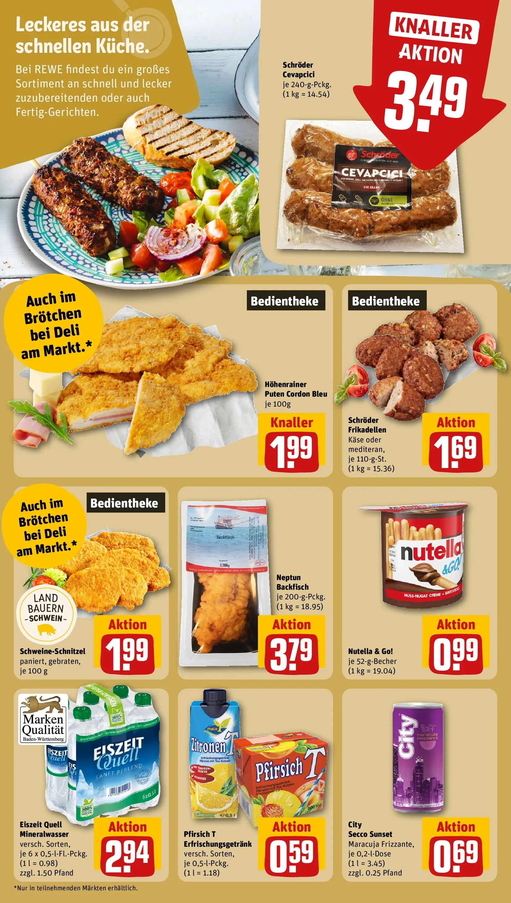 REWE Prospekt ab 20.04.2026 zum Blättern » Angebote | Seite: 26 | Produkte: Käse, Cevapcici, Schnitzel, Mineralwasser