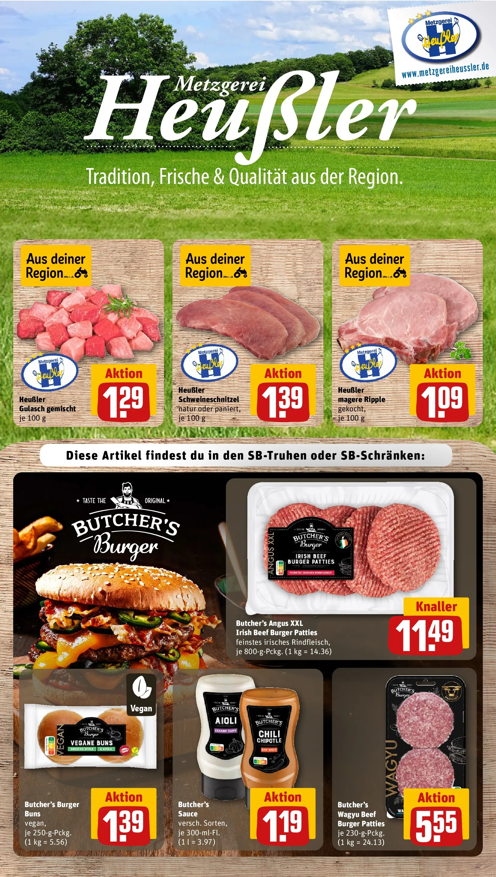 REWE Prospekt ab 20.04.2026 zum Blättern » Angebote | Seite: 14 | Produkte: Burger, Gulasch, Chili, Rindfleisch