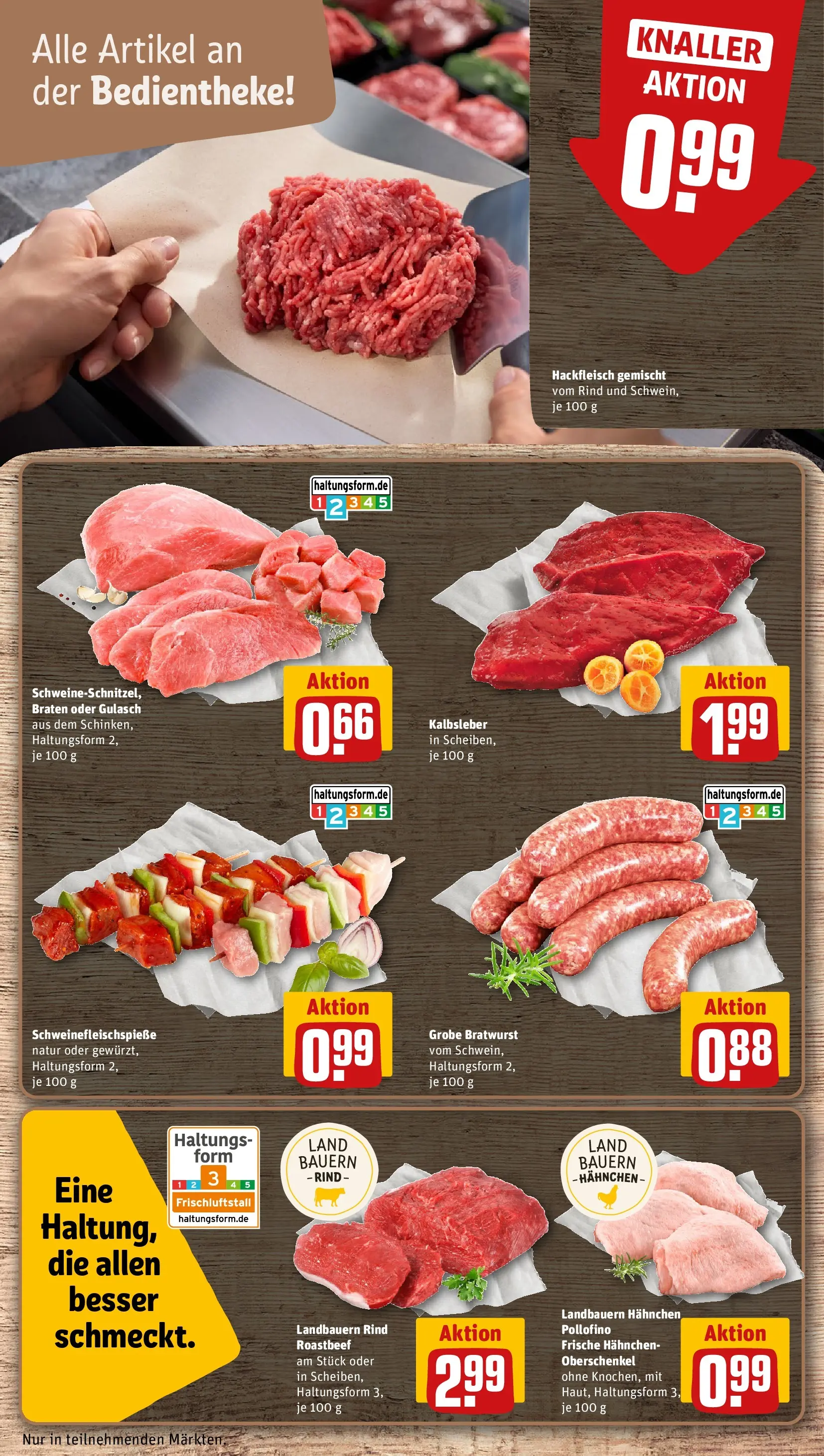 REWE Prospekt ab 20.04.2026 zum Blättern » Angebote | Seite: 16 | Produkte: Bratwurst, Kalbsleber, Gulasch, Hackfleisch