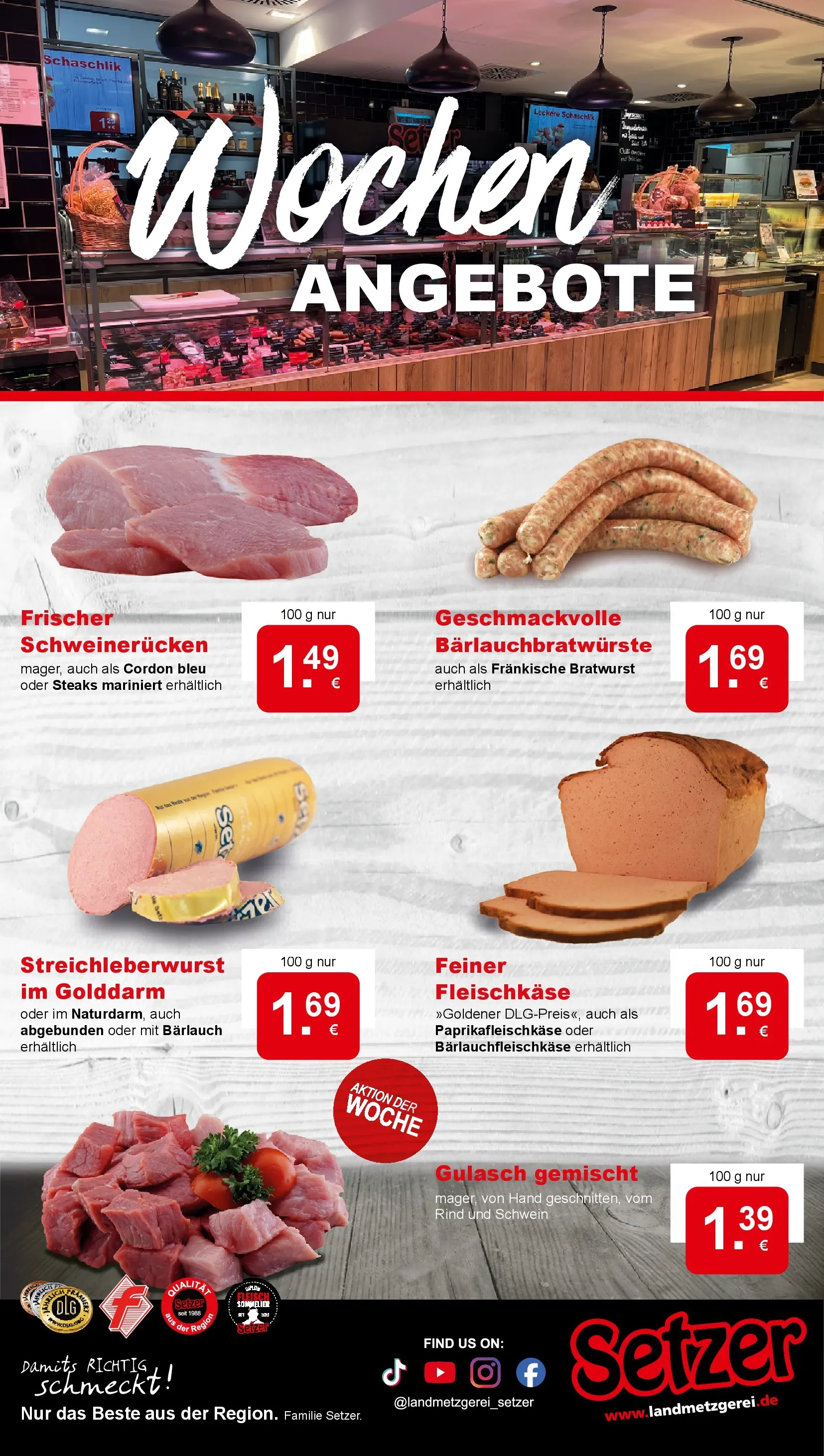 REWE Prospekt ab 20.04.2026 zum Blättern » Angebote | Seite: 14 | Produkte: Bratwurst, Gulasch, Schweinerucken, Fleisch