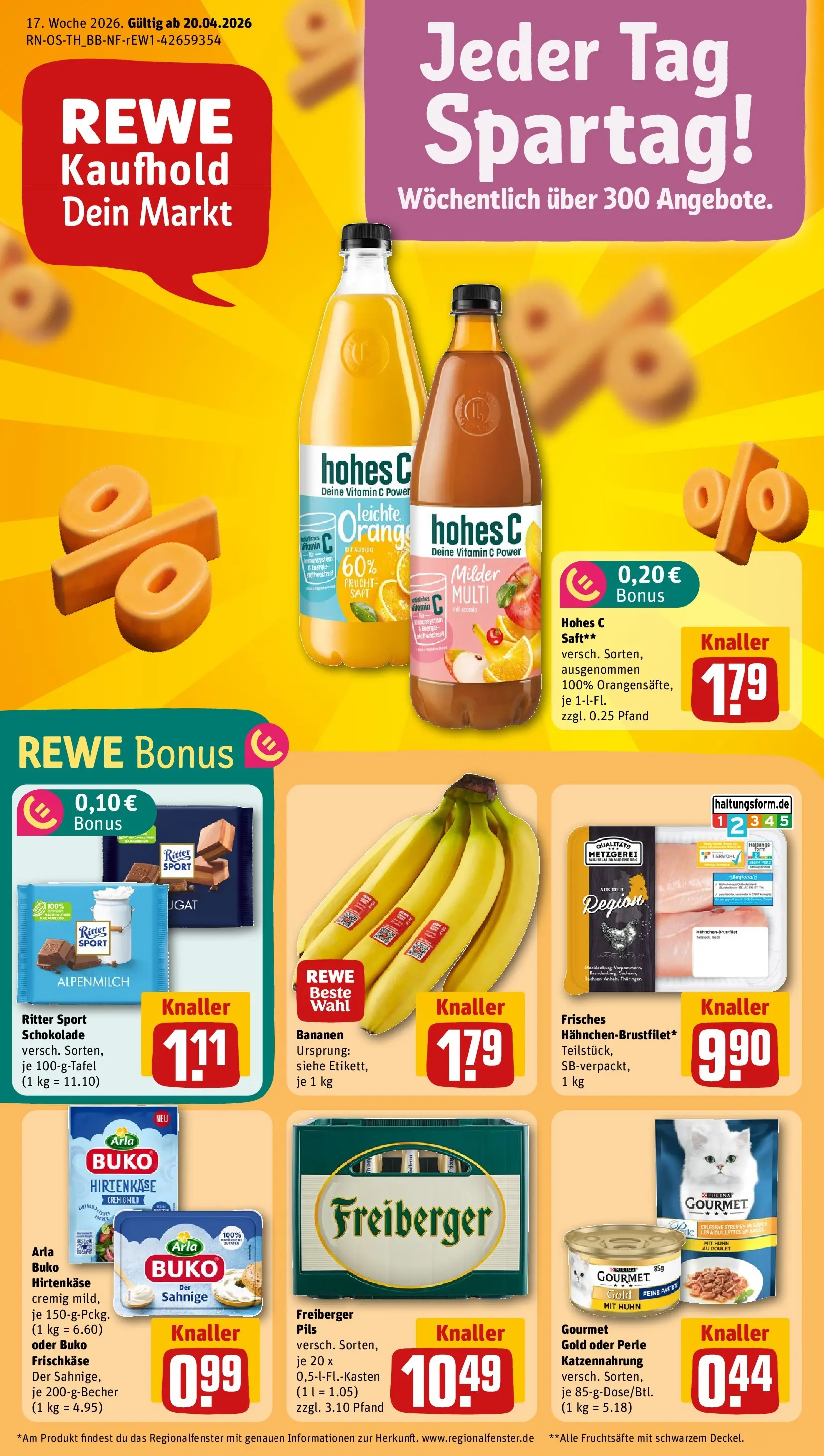 REWE Prospekt ab 20.04.2026 zum Blättern » Angebote | Seite: 1 | Produkte: Ritter sport, Pils, Arla buko, Frischkase