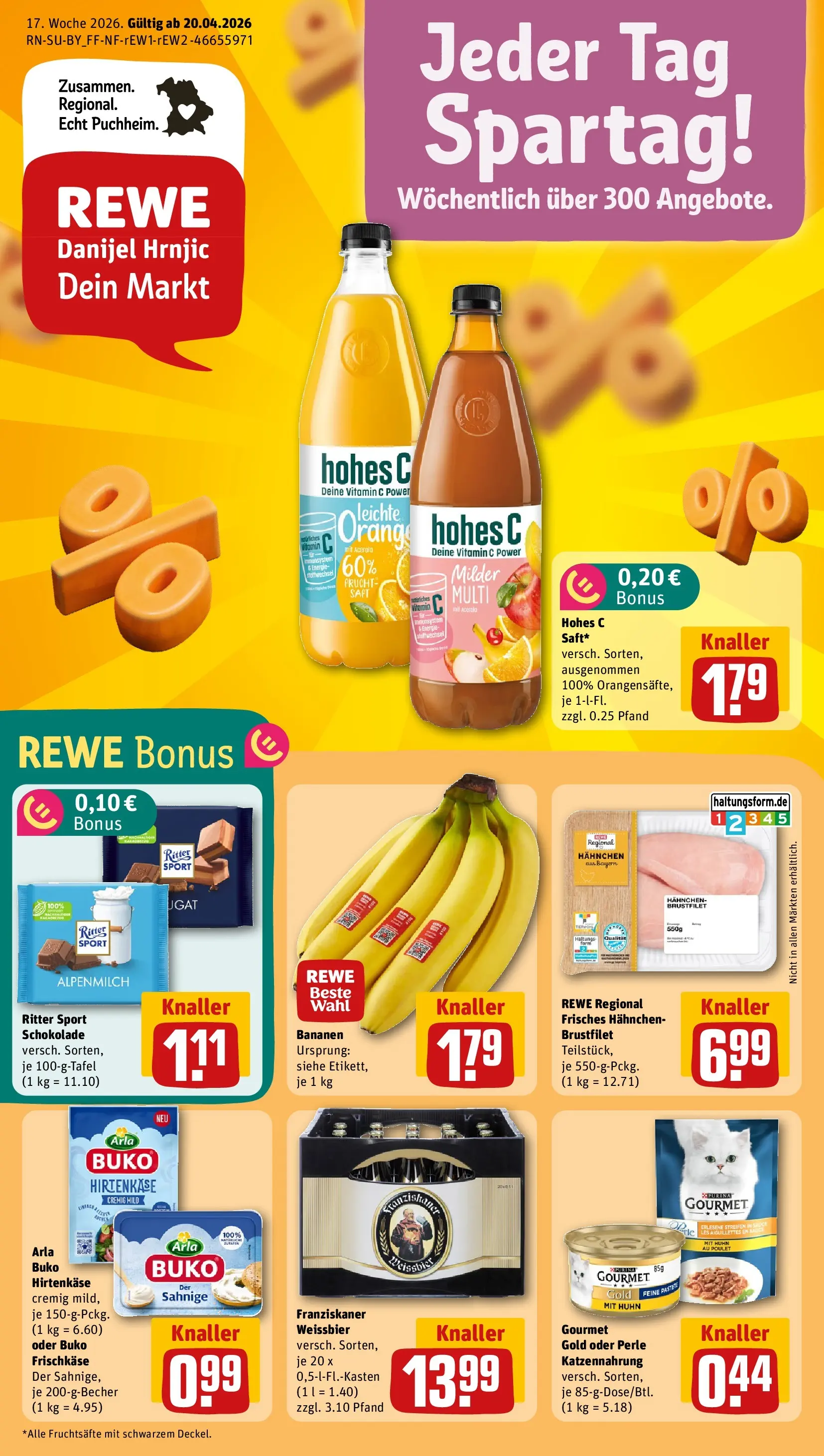 REWE Prospekt ab 20.04.2026 zum Blättern » Angebote | Seite: 1 | Produkte: Weißbier, Ritter sport, Arla buko, Hohes c