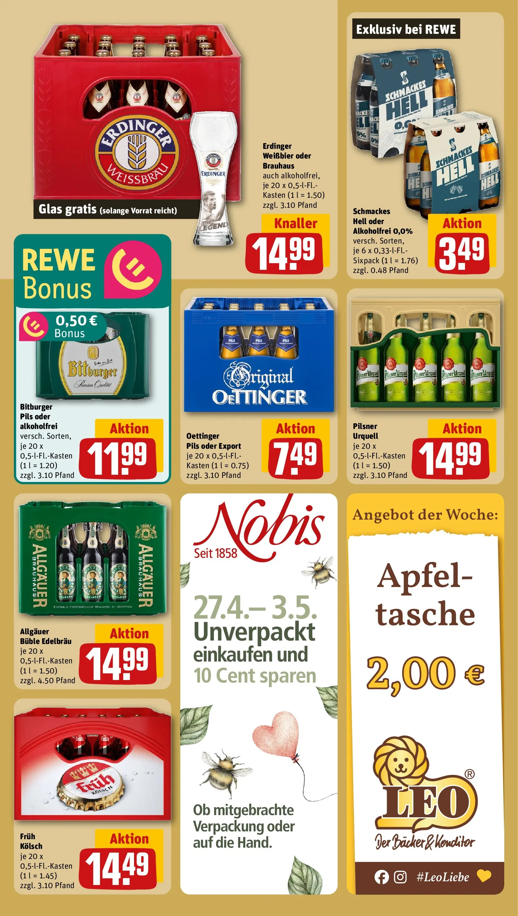 REWE Prospekt ab 20.04.2026 zum Blättern » Angebote | Seite: 21 | Produkte: Tasche, Bitburger, Pils, Äpfel