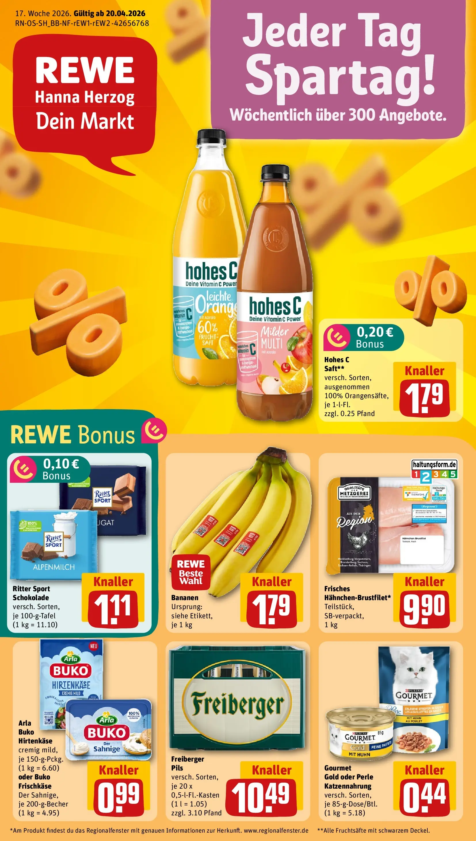 REWE Prospekt ab 20.04.2026 zum Blättern » Angebote | Seite: 1 | Produkte: Schokolade, Ritter sport, Arla buko, Frischkase