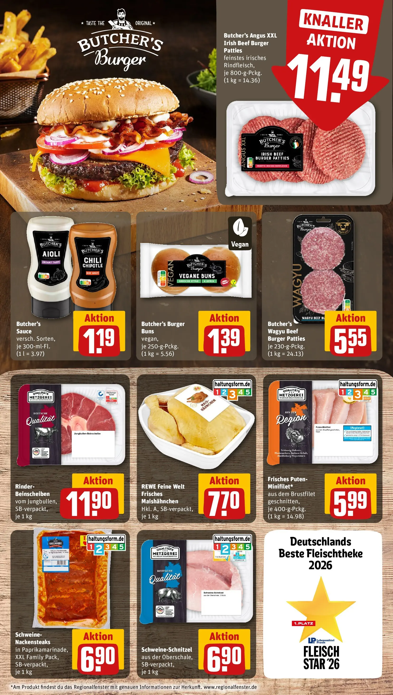 REWE Prospekt ab 20.04.2026 zum Blättern » Angebote | Seite: 12 | Produkte: Nackensteaks, Burger, Chili, Fleisch