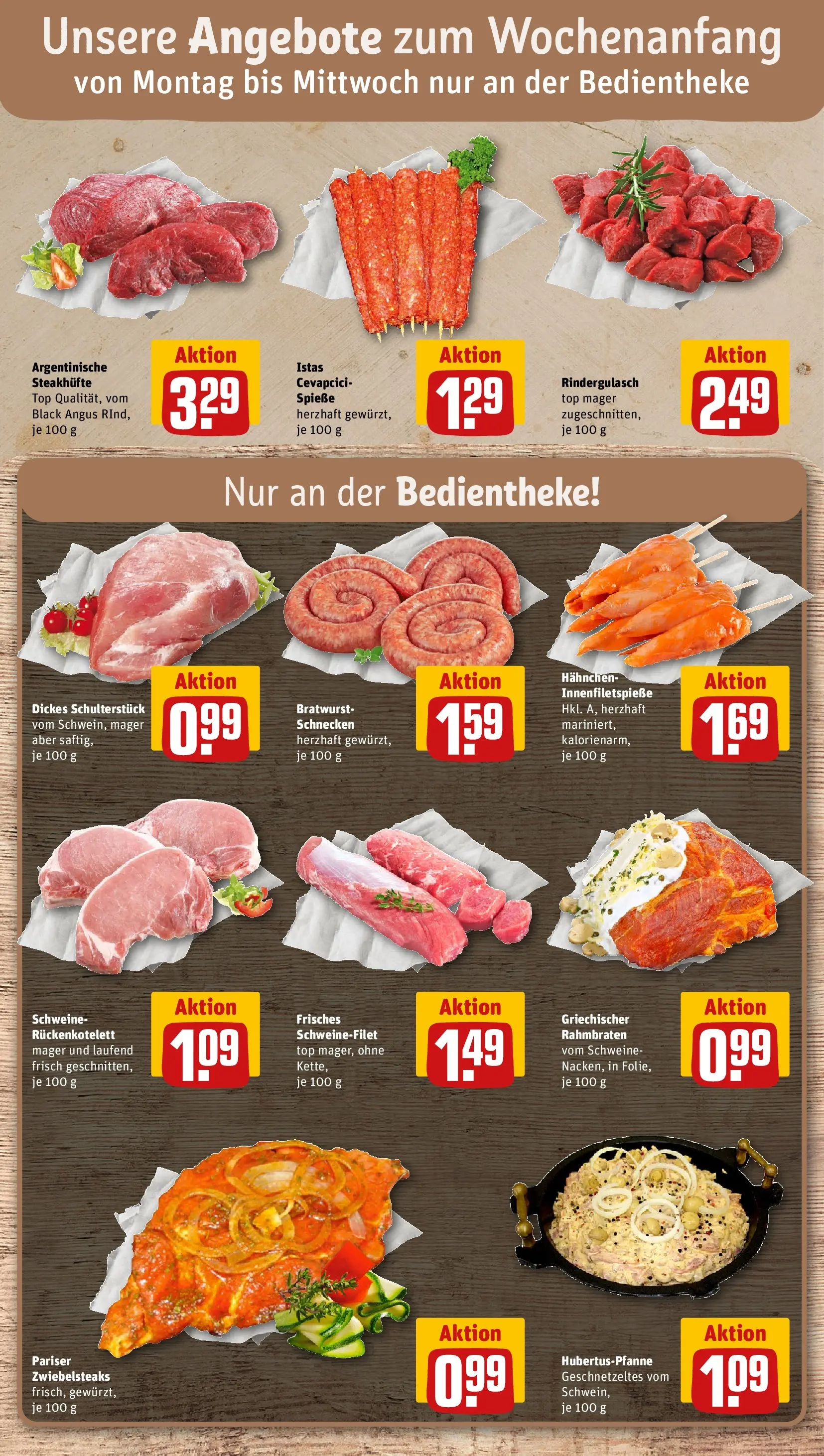 REWE Prospekt ab 20.04.2026 zum Blättern » Angebote | Seite: 14 | Produkte: Rindergulasch, Bratwurst, Cevapcici, Steak
