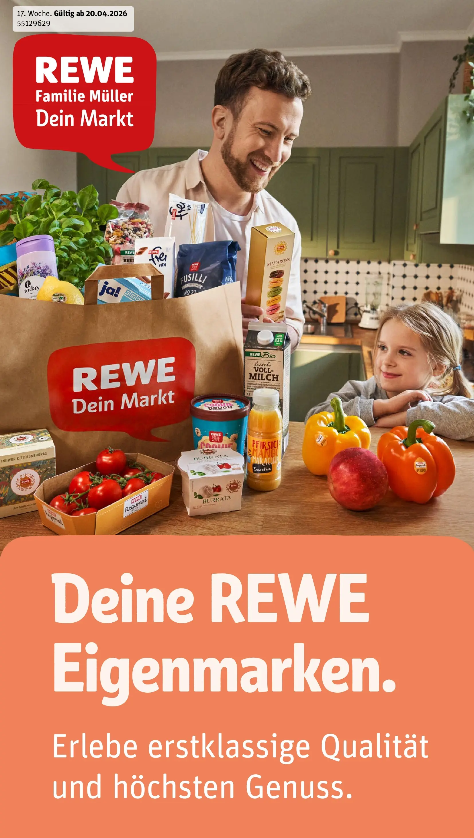 REWE Prospekt ab 20.04.2026 zum Blättern » Angebote | Seite: 1 | Produkte: Milch, Mango, Pfirsich, Pasta