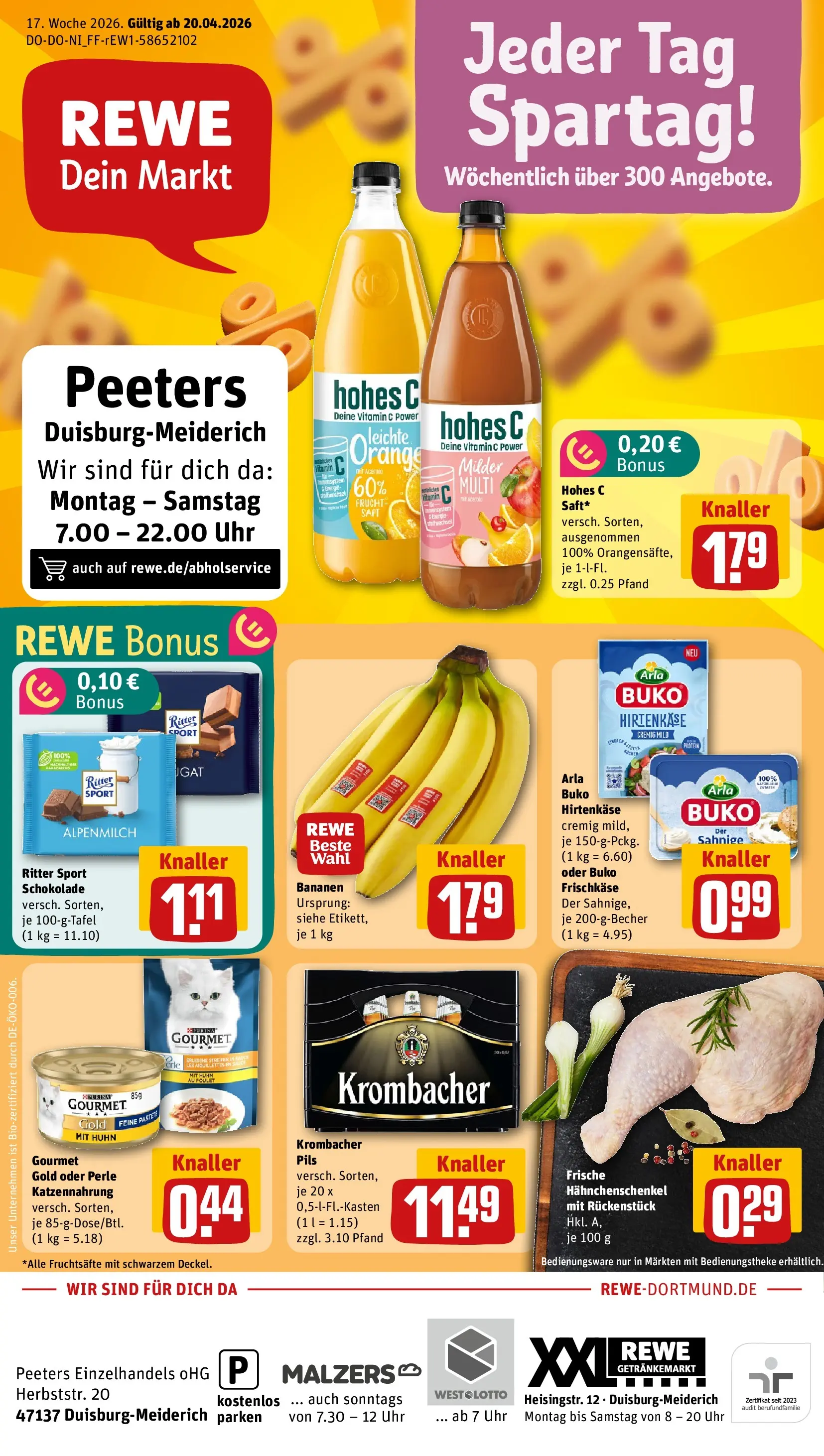 REWE Prospekt ab 20.04.2026 zum Blättern » Angebote | Seite: 1 | Produkte: Pils, Bananen, Hohes c, Frischkase