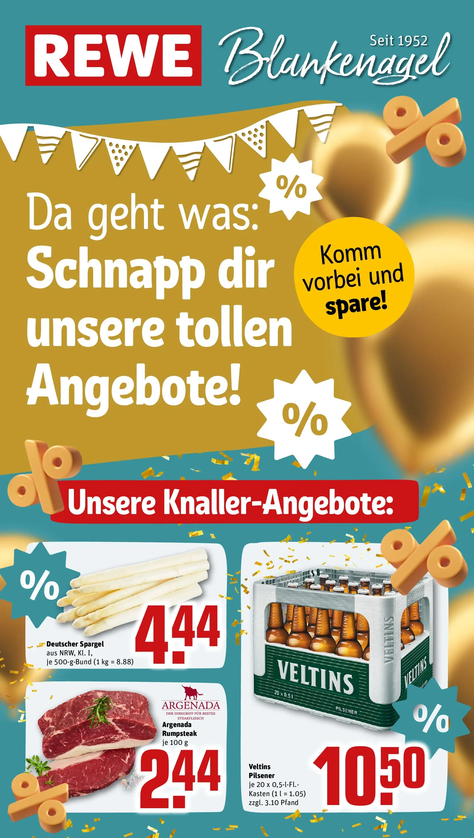 REWE Prospekt ab 20.04.2026 zum Blättern » Angebote | Seite: 1 | Produkte: Rumpsteak, Spargel, Steak, Veltins
