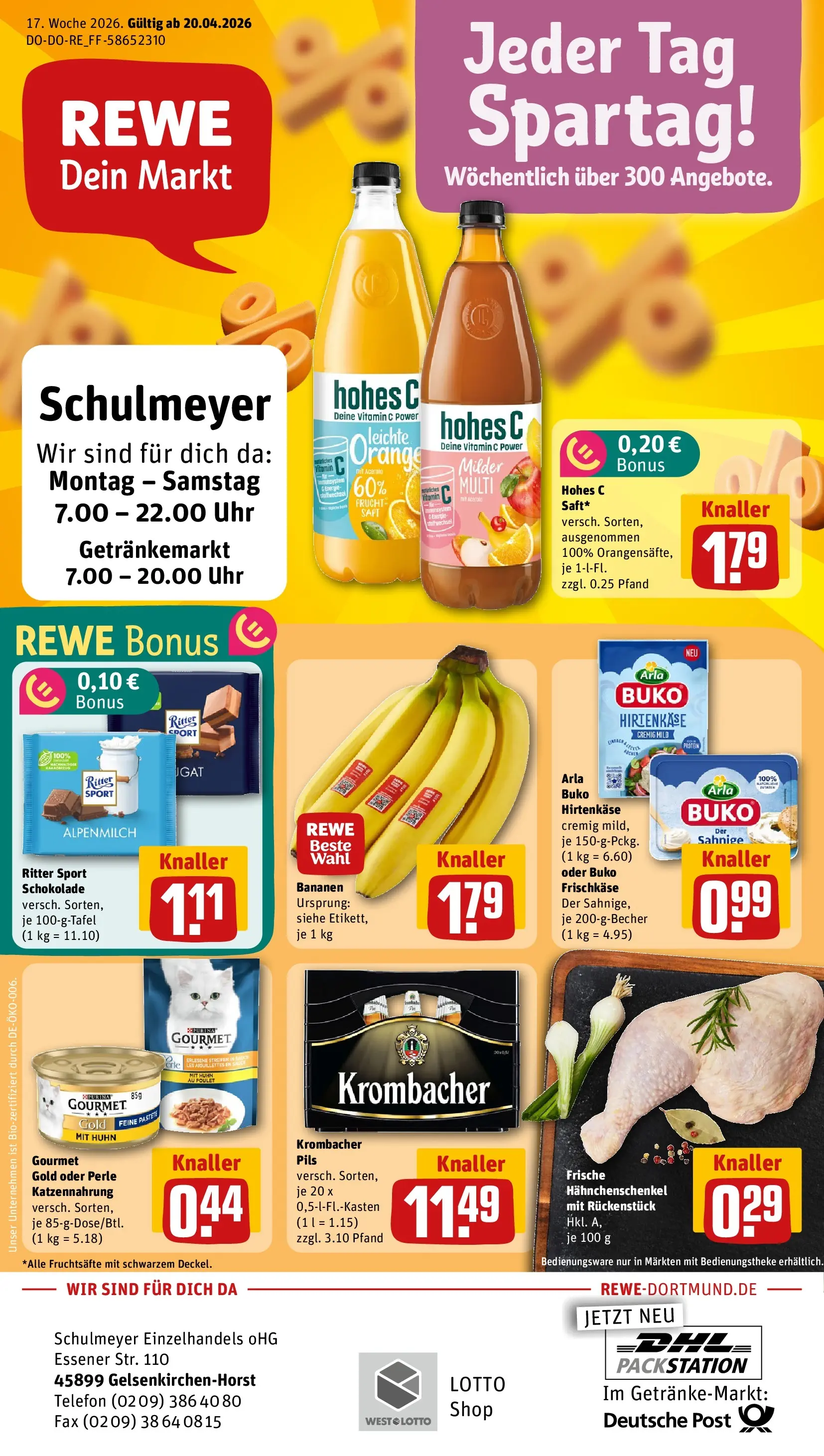 REWE Prospekt ab 20.04.2026 zum Blättern » Angebote | Seite: 1 | Produkte: Schokolade, Ritter sport, Telefon, Frischkase