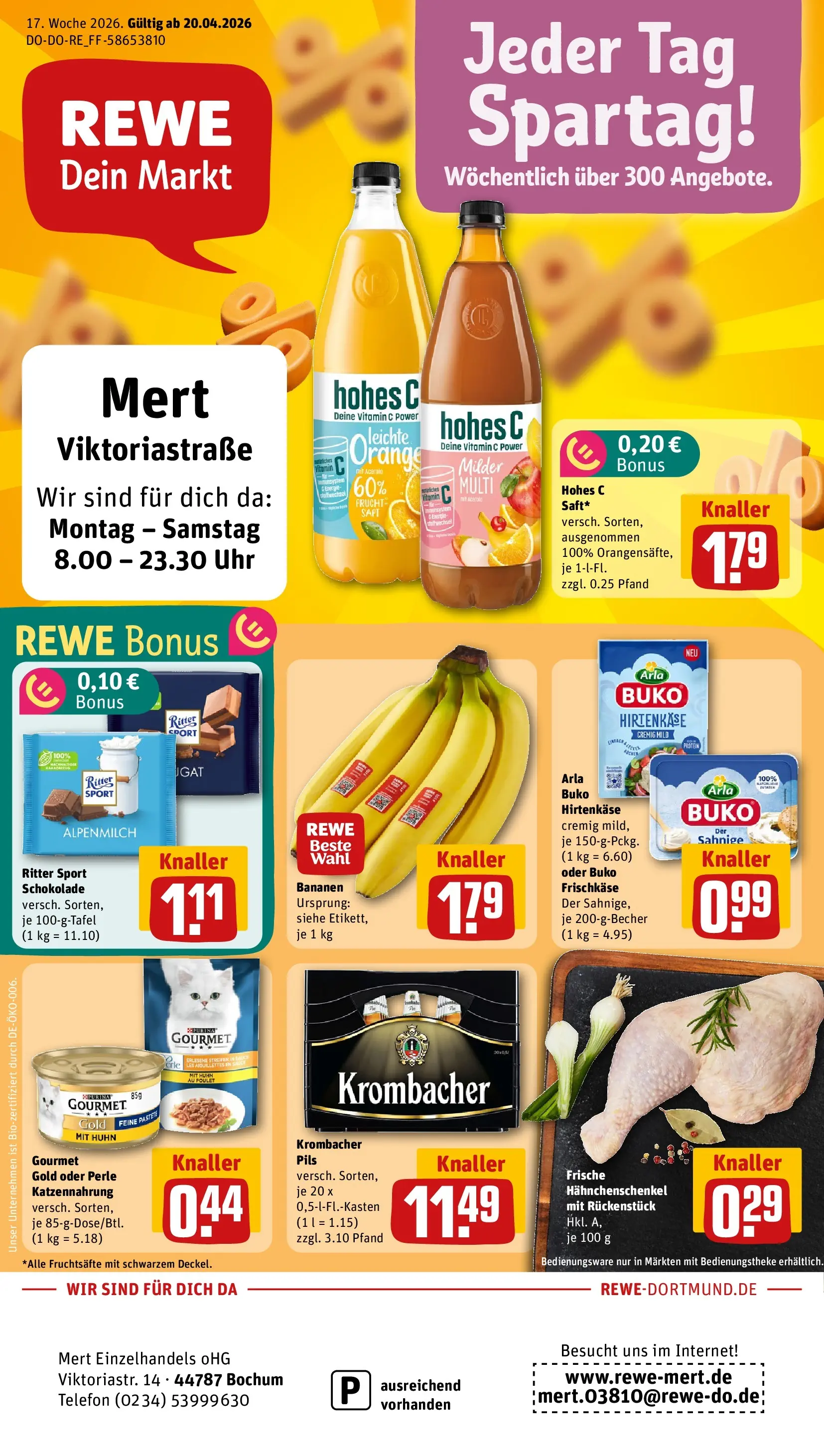 REWE Prospekt ab 20.04.2026 zum Blättern » Angebote | Seite: 1 | Produkte: Schokolade, Arla buko, Telefon, Frischkase