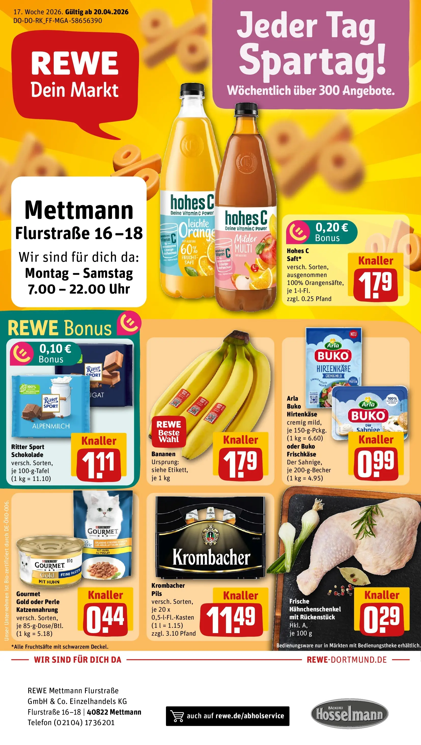 REWE Prospekt ab 20.04.2026 zum Blättern » Angebote | Seite: 1 | Produkte: Schokolade, Bananen, Hohes c, Telefon