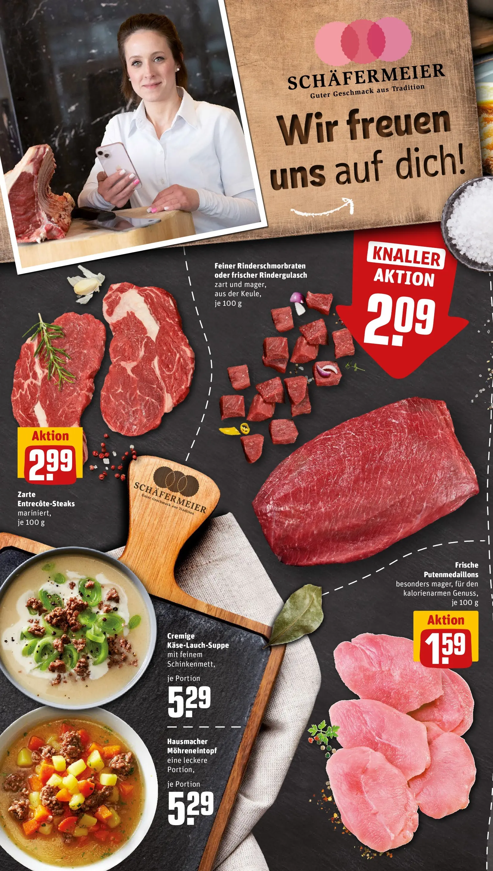 REWE Prospekt ab 20.04.2026 zum Blättern » Angebote | Seite: 6 | Produkte: Rindergulasch, Steak