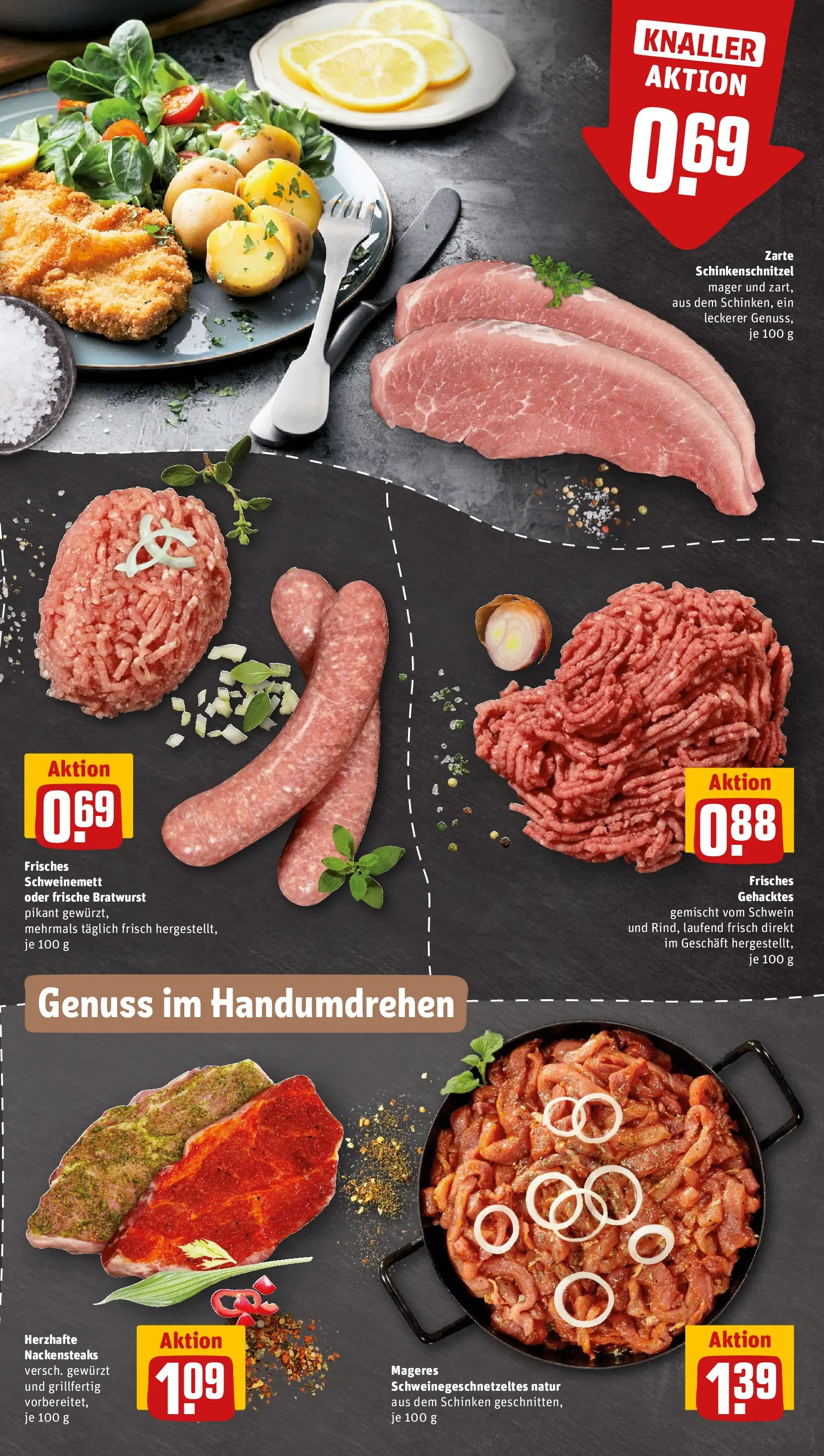 REWE Prospekt ab 20.04.2026 zum Blättern » Angebote | Seite: 7 | Produkte: Nackensteaks, Bratwurst, Schinken