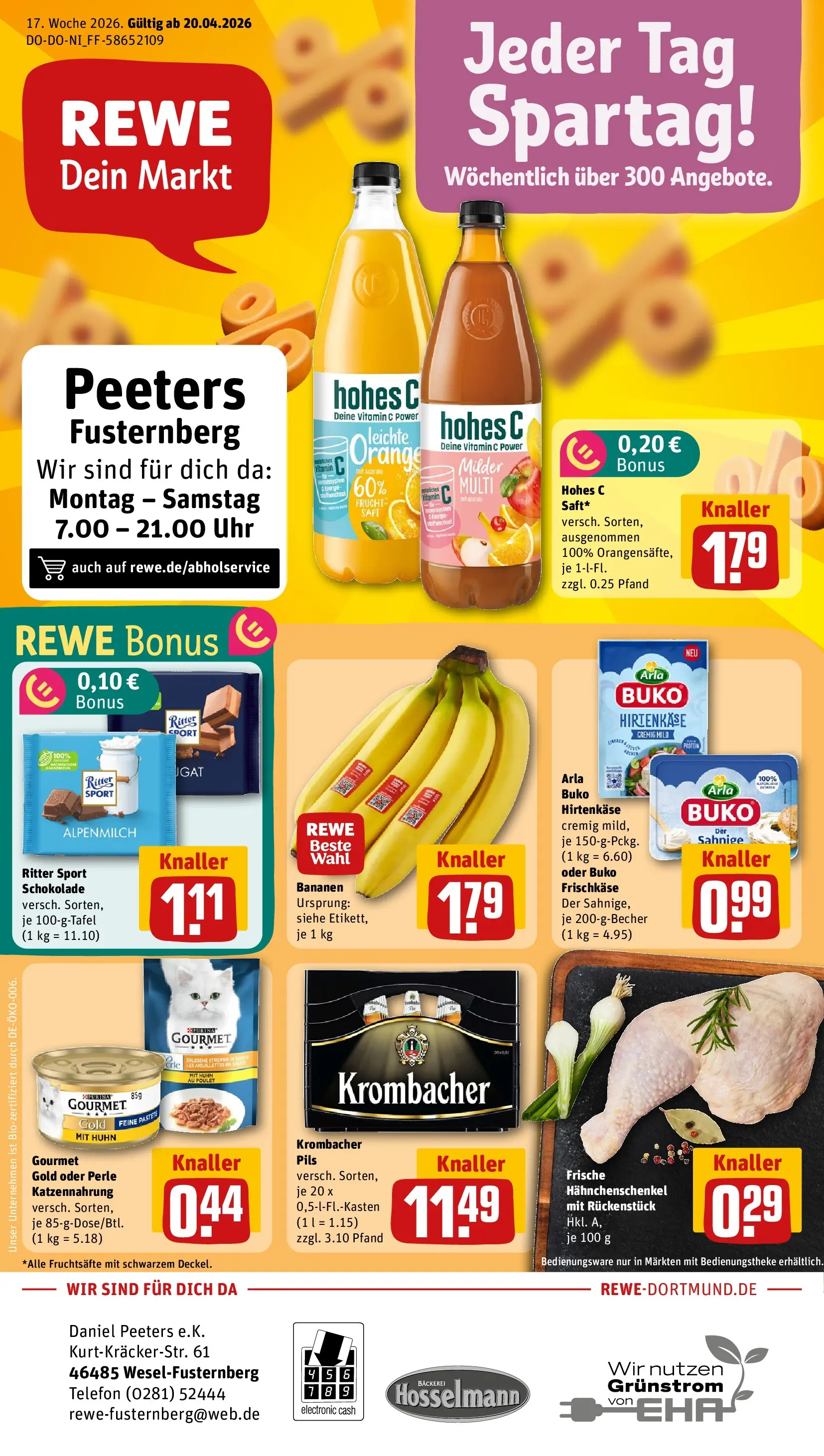 REWE Prospekt ab 20.04.2026 zum Blättern » Angebote | Seite: 1 | Produkte: Pils, Bananen, Krombacher, Frischkase