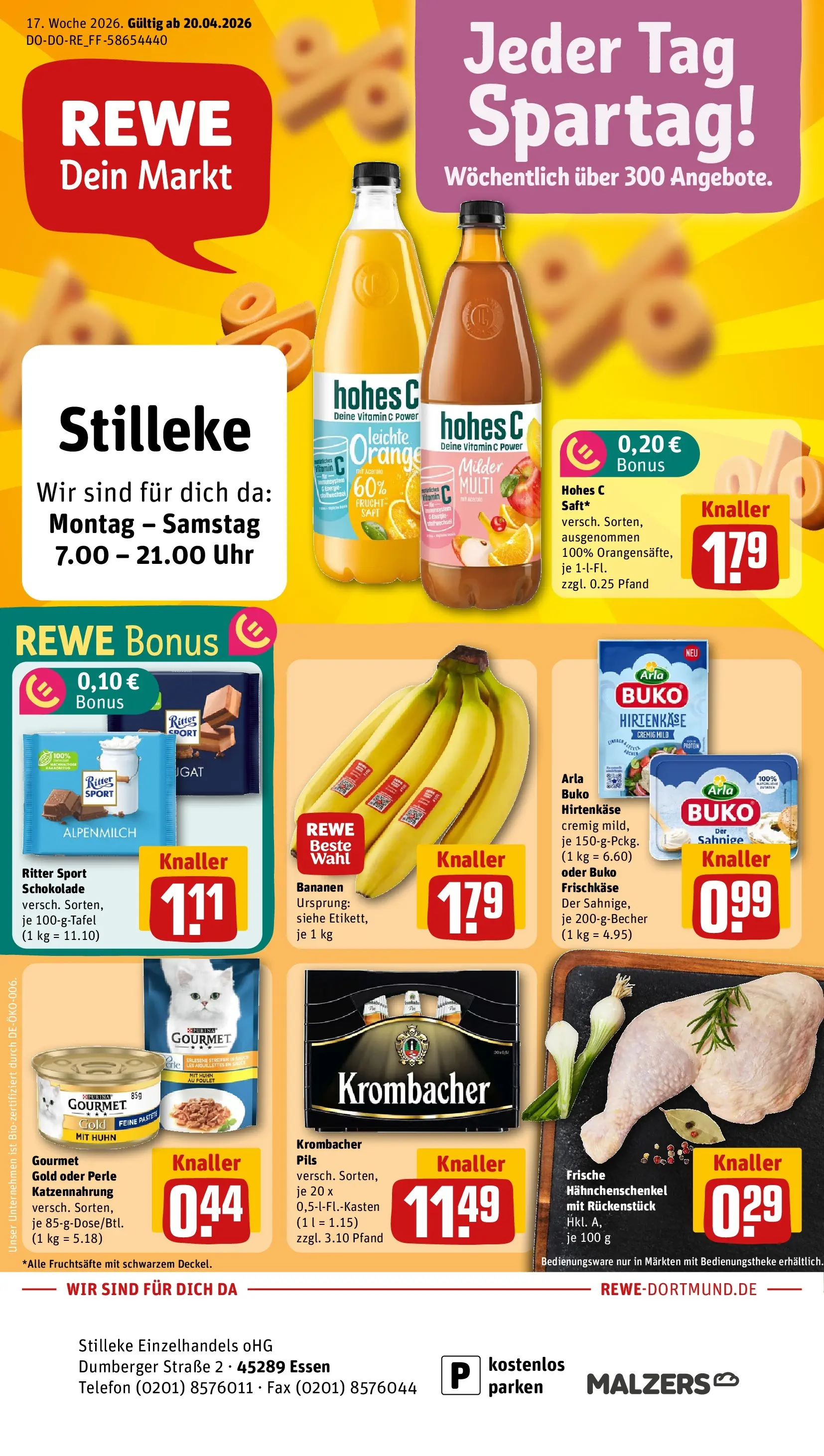 REWE Prospekt ab 20.04.2026 zum Blättern » Angebote | Seite: 1 | Produkte: Ritter sport, Pils, Arla buko, Hohes c