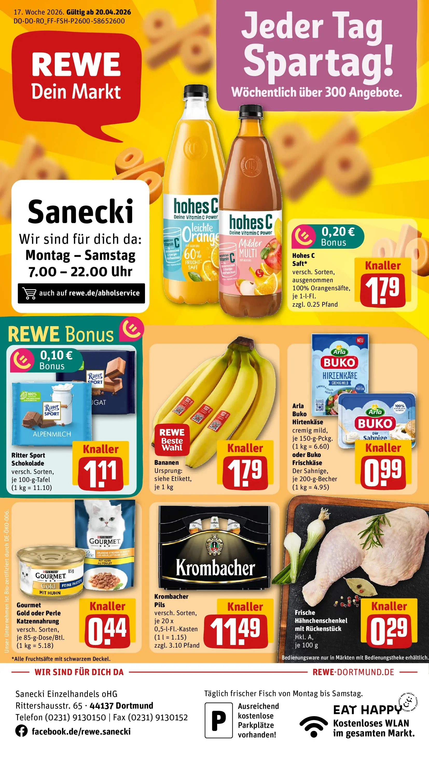 REWE Prospekt ab 20.04.2026 zum Blättern » Angebote | Seite: 1 | Produkte: Pils, Arla buko, Telefon, Frischkase