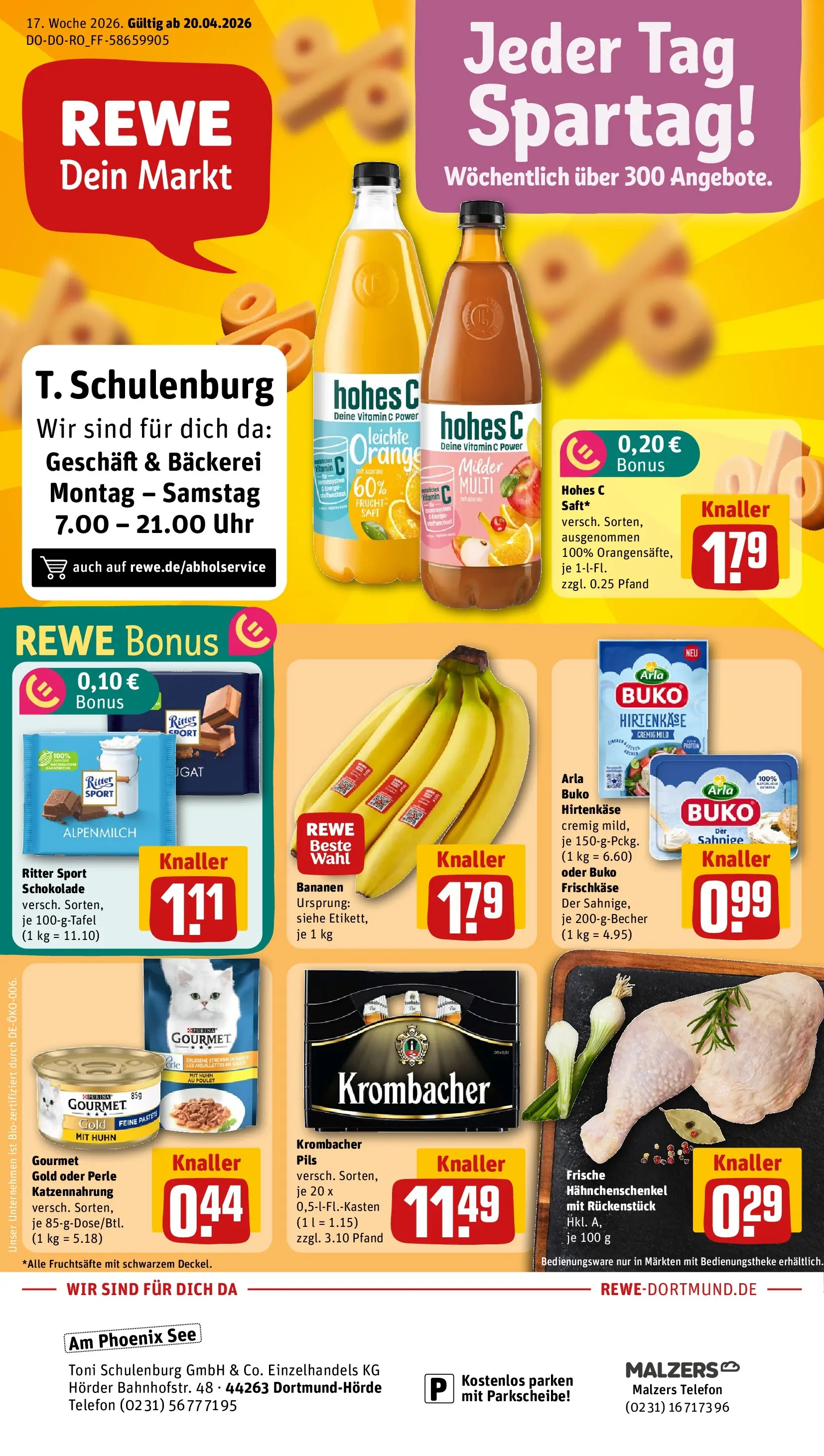 REWE Prospekt ab 20.04.2026 zum Blättern » Angebote | Seite: 1 | Produkte: Bäckerei, Pils, Krombacher, Telefon