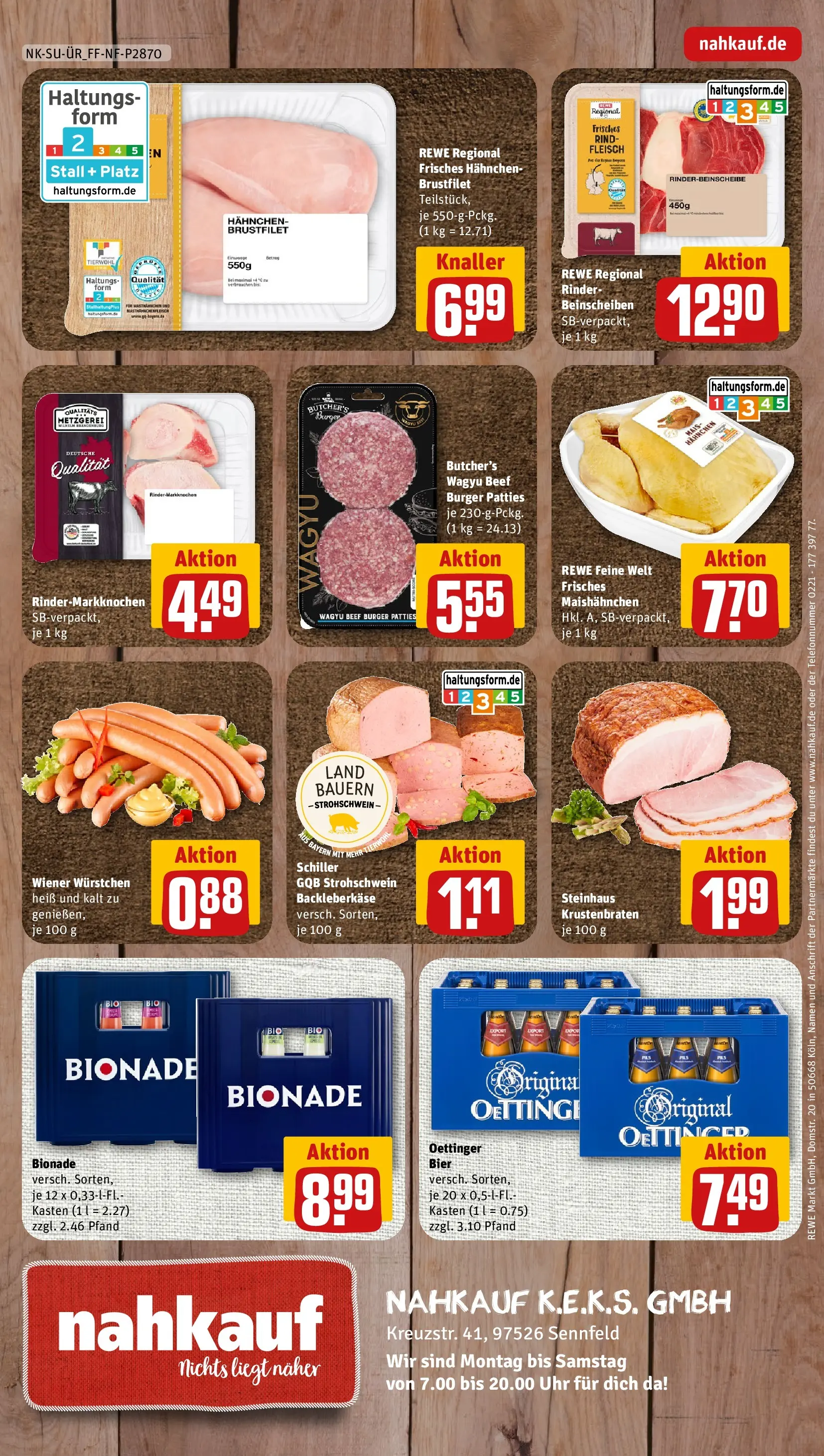 REWE Prospekt ab 20.04.2026 zum Blättern » Angebote | Seite: 8 | Produkte: Wiener wurstchen, Burger, Oettinger, Fleisch
