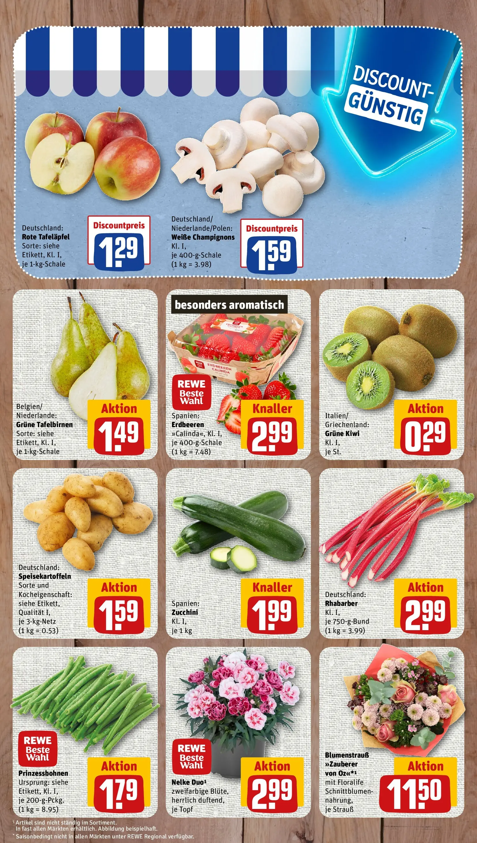 REWE Prospekt ab 20.04.2026 zum Blättern » Angebote | Seite: 3 | Produkte: Champignons, Rhabarber, Zucchini, Erdbeeren