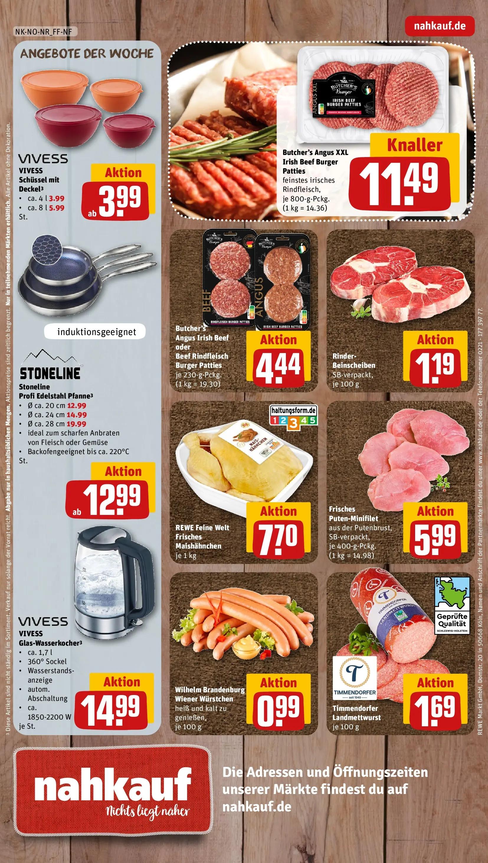 REWE Prospekt ab 20.04.2026 zum Blättern » Angebote | Seite: 8 | Produkte: Hahnchen, Wiener wurstchen, Burger, Rindfleisch