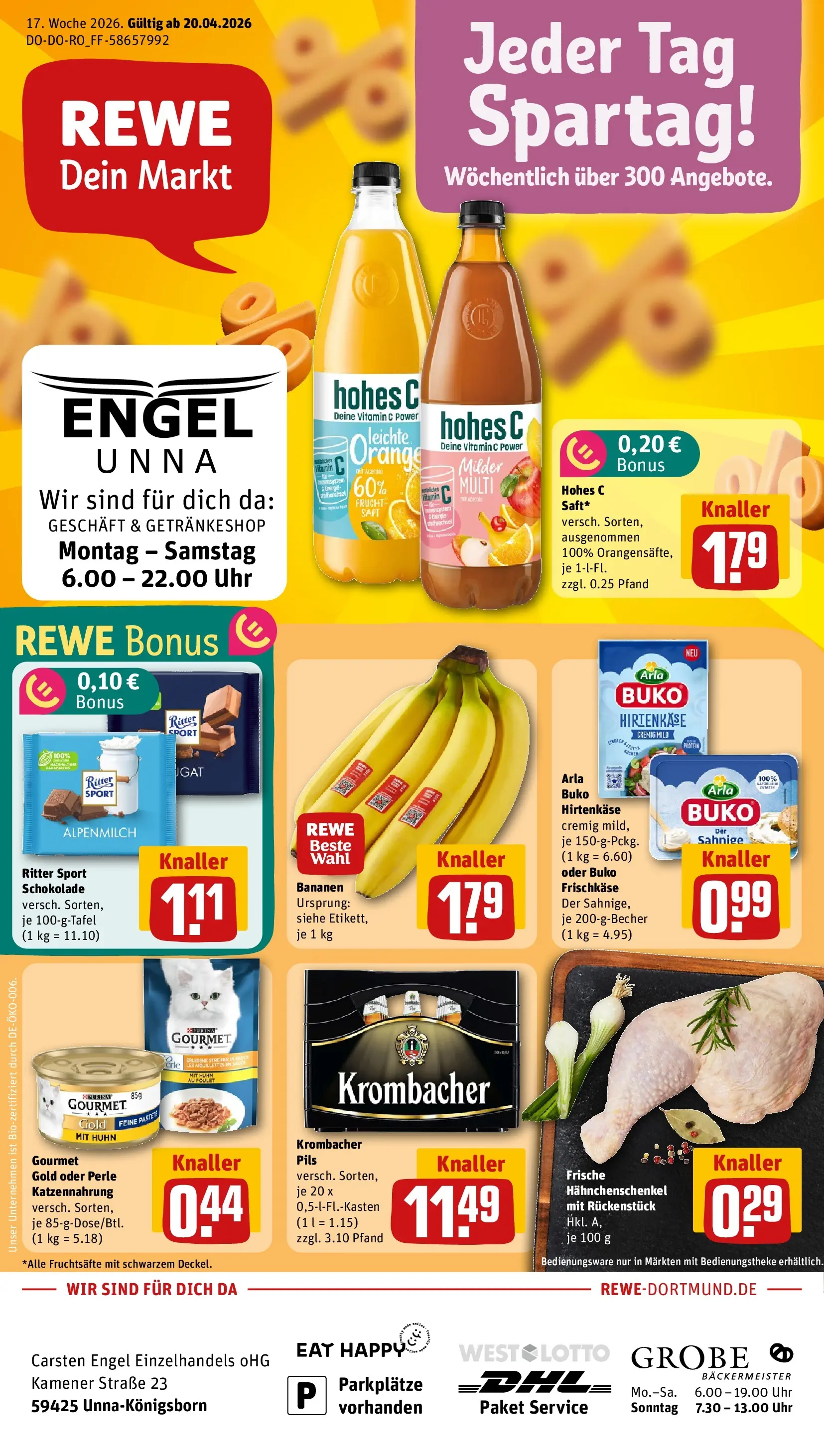 REWE Prospekt ab 20.04.2026 zum Blättern » Angebote | Seite: 1 | Produkte: Ritter sport, Bananen, Uhr, Frischkase