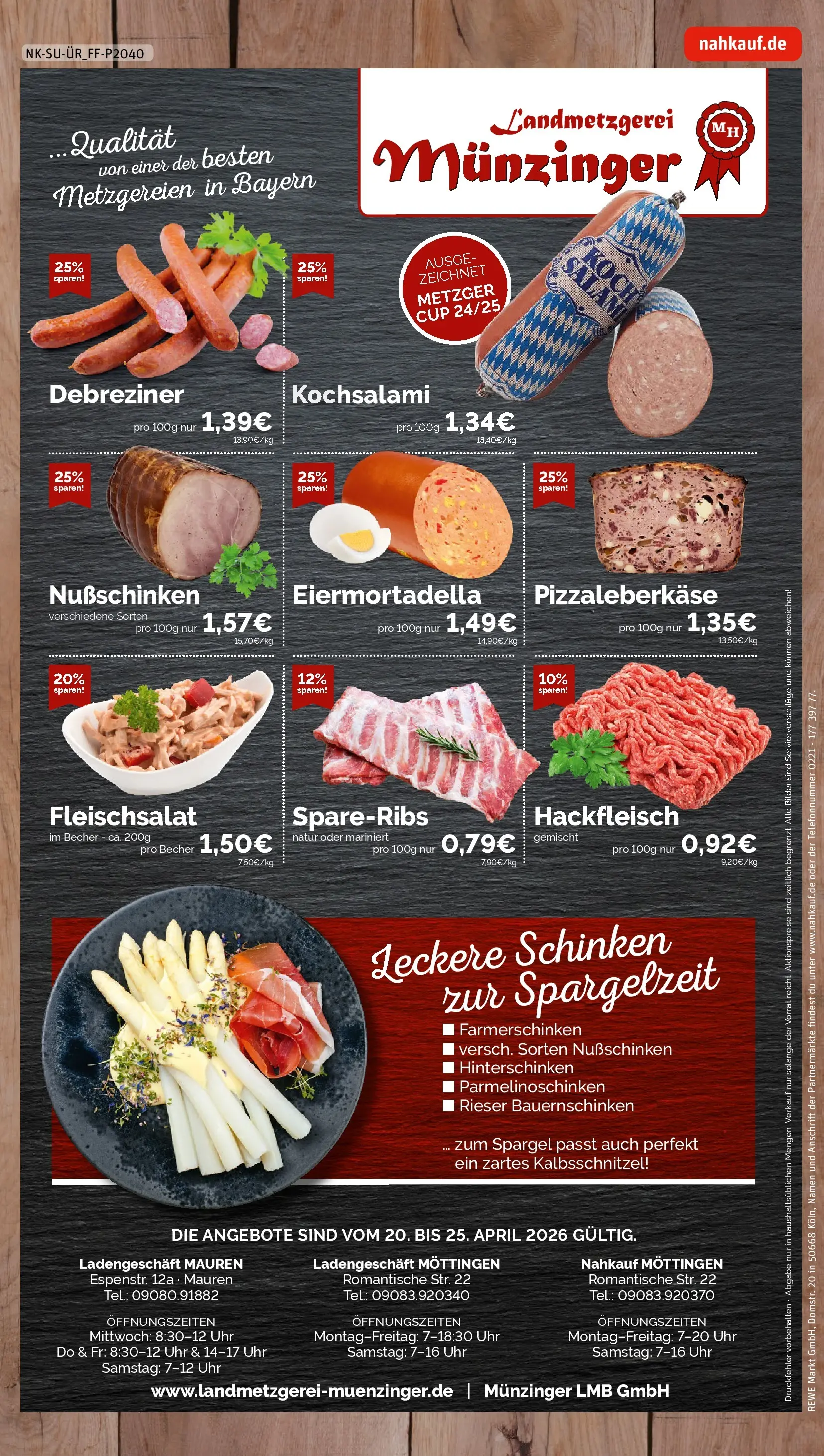 REWE Prospekt ab 20.04.2026 zum Blättern » Angebote | Seite: 8 | Produkte: Spargel, Bilder, Salami, Schinken