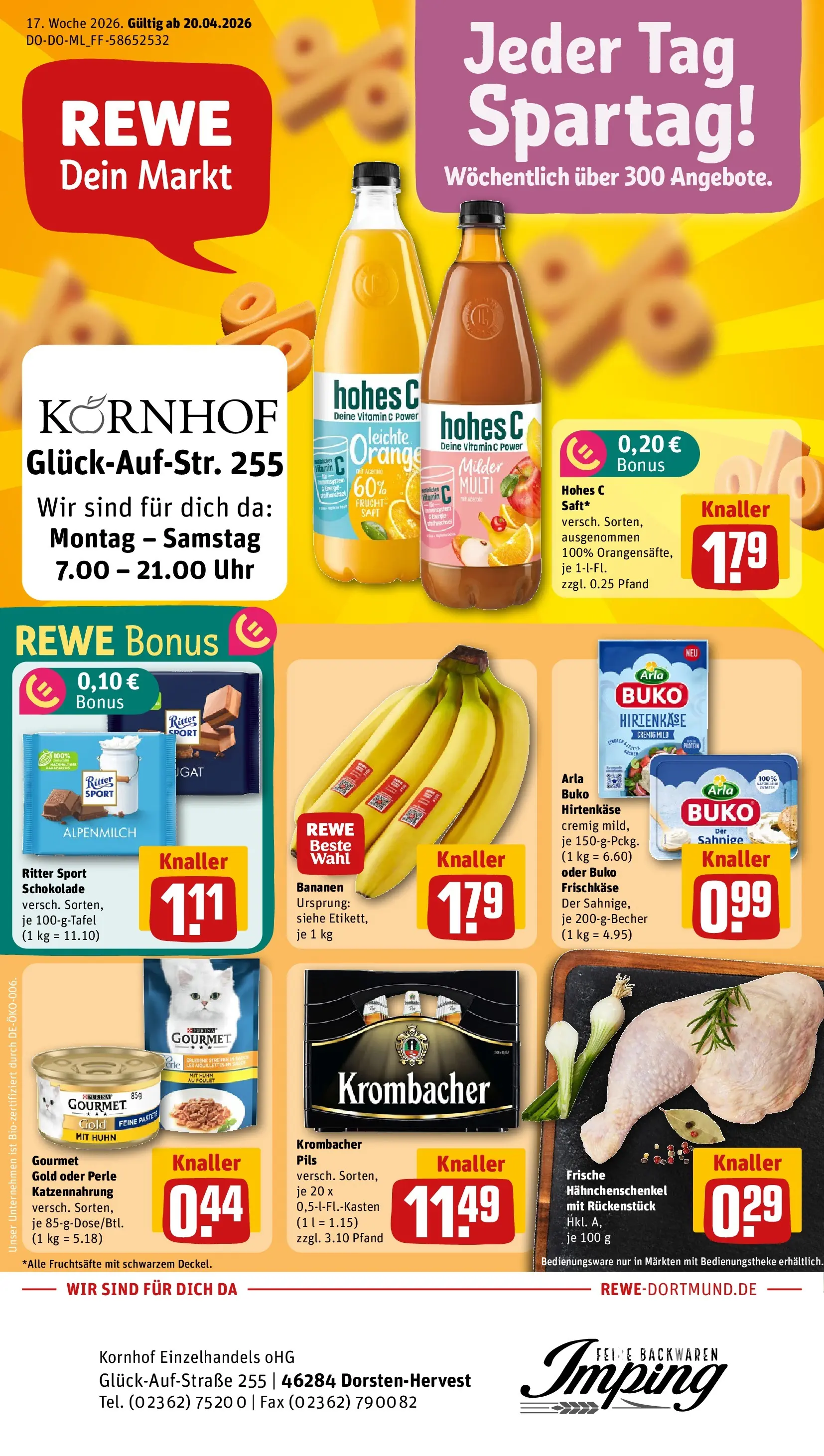 REWE Prospekt ab 20.04.2026 zum Blättern » Angebote | Seite: 1 | Produkte: Ritter sport, Pils, Arla buko, Krombacher