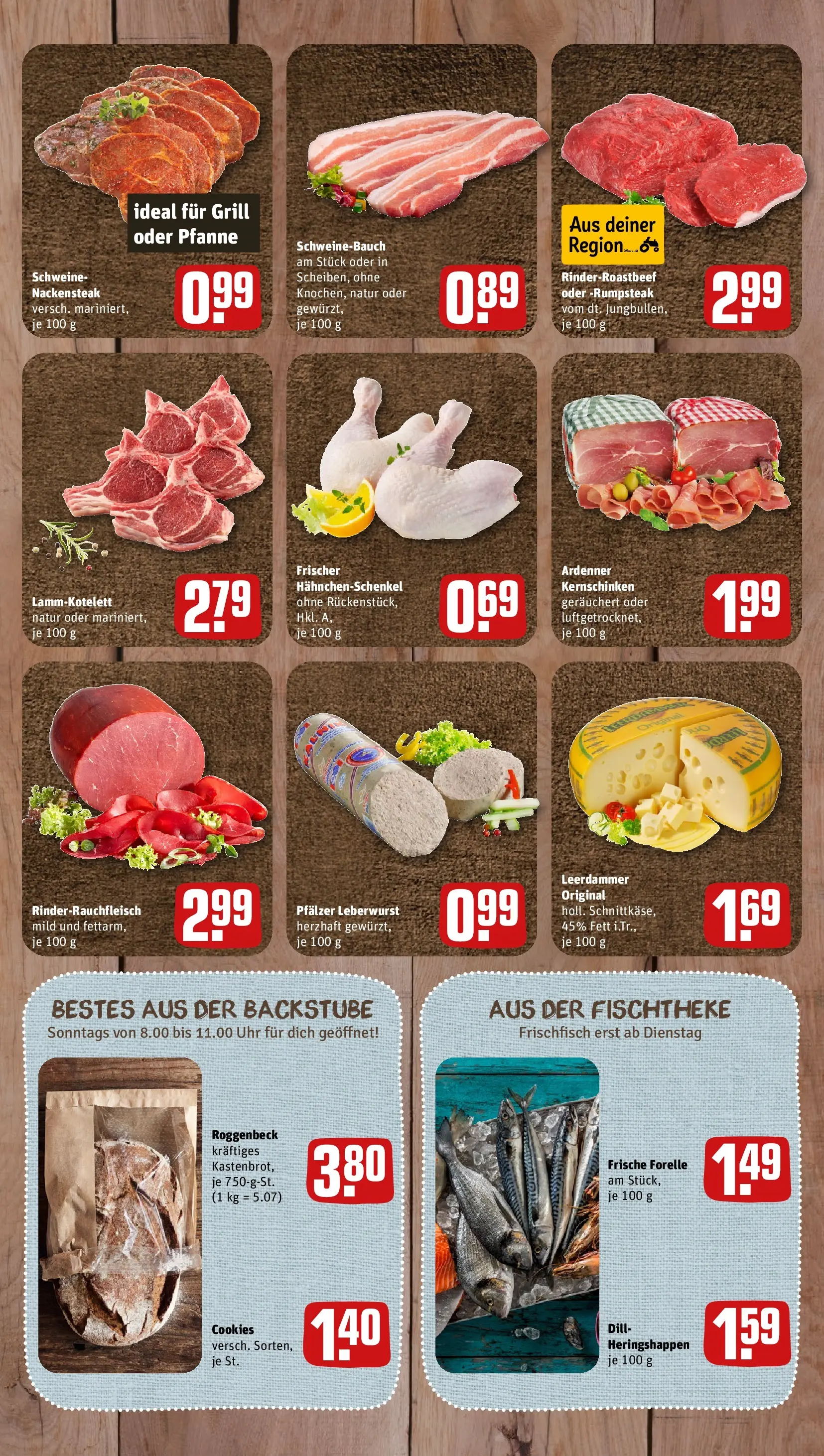 REWE Prospekt ab 20.04.2026 zum Blättern » Angebote | Seite: 7 | Produkte: Grill, Hahnchenschenkel, Schweinebauch, Uhr