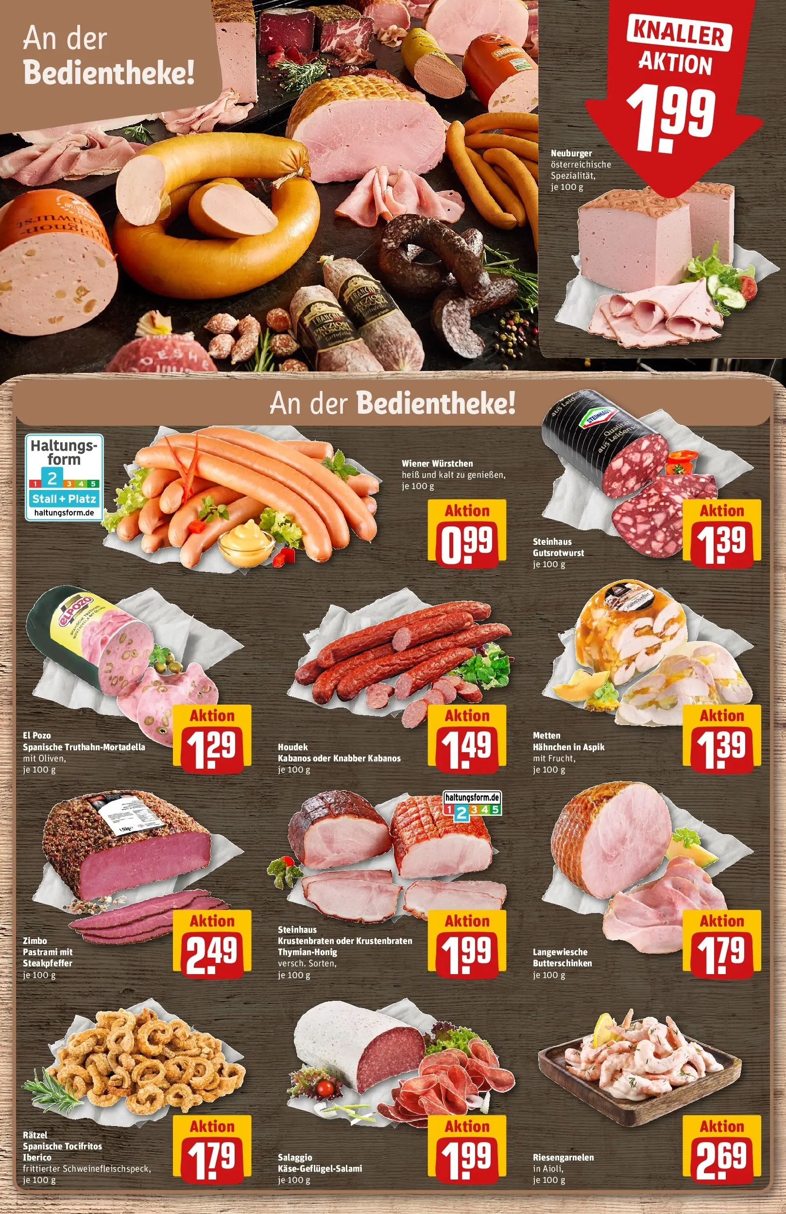 REWE Prospekt ab 20.04.2026 zum Blättern » Angebote | Seite: 14 | Produkte: Hahnchen, Wiener wurstchen, Krustenbraten, Salami