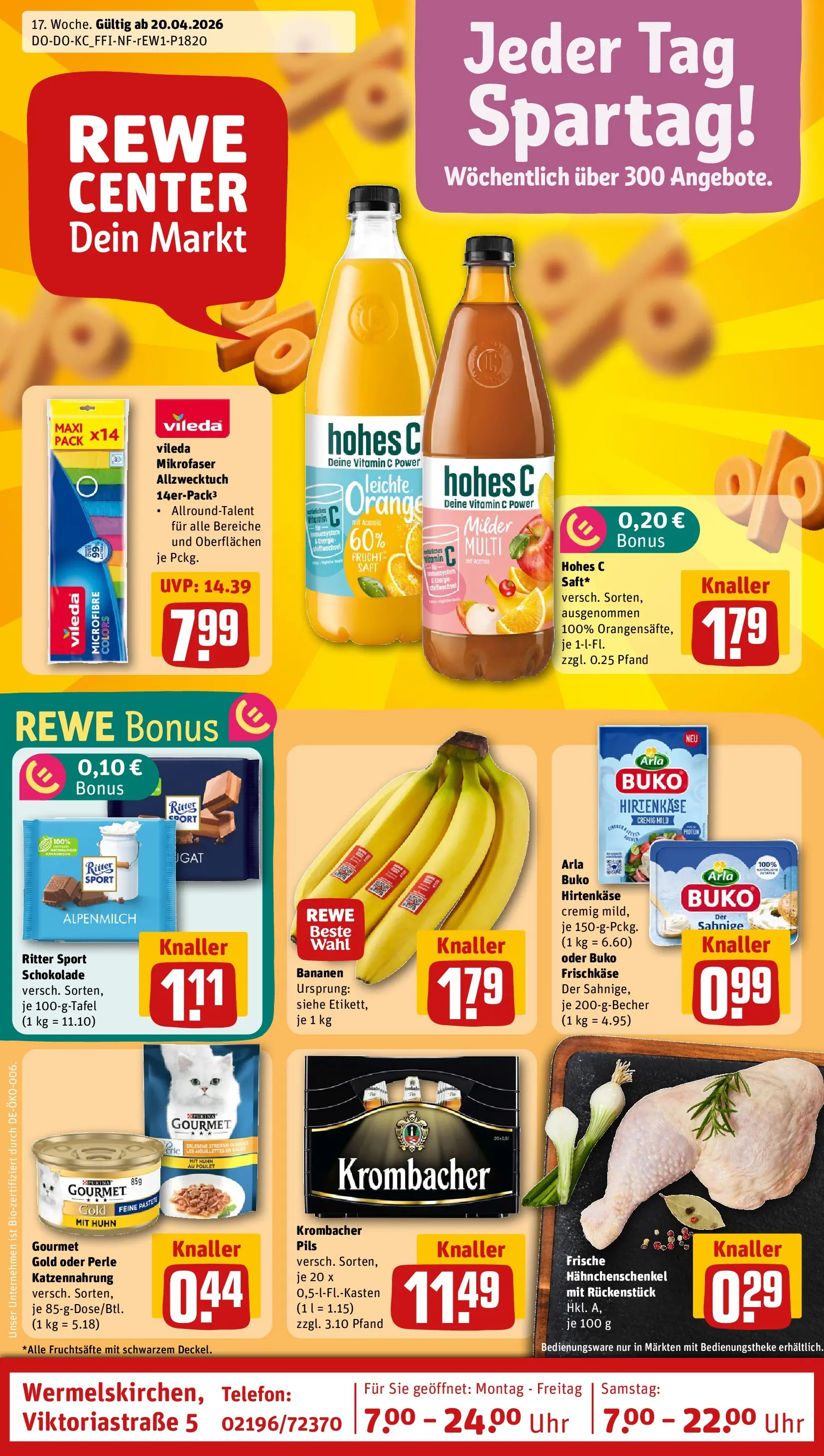 REWE Prospekt ab 20.04.2026 zum Blättern » Angebote | Seite: 1 | Produkte: Schokolade, Ritter sport, Telefon, Uhr