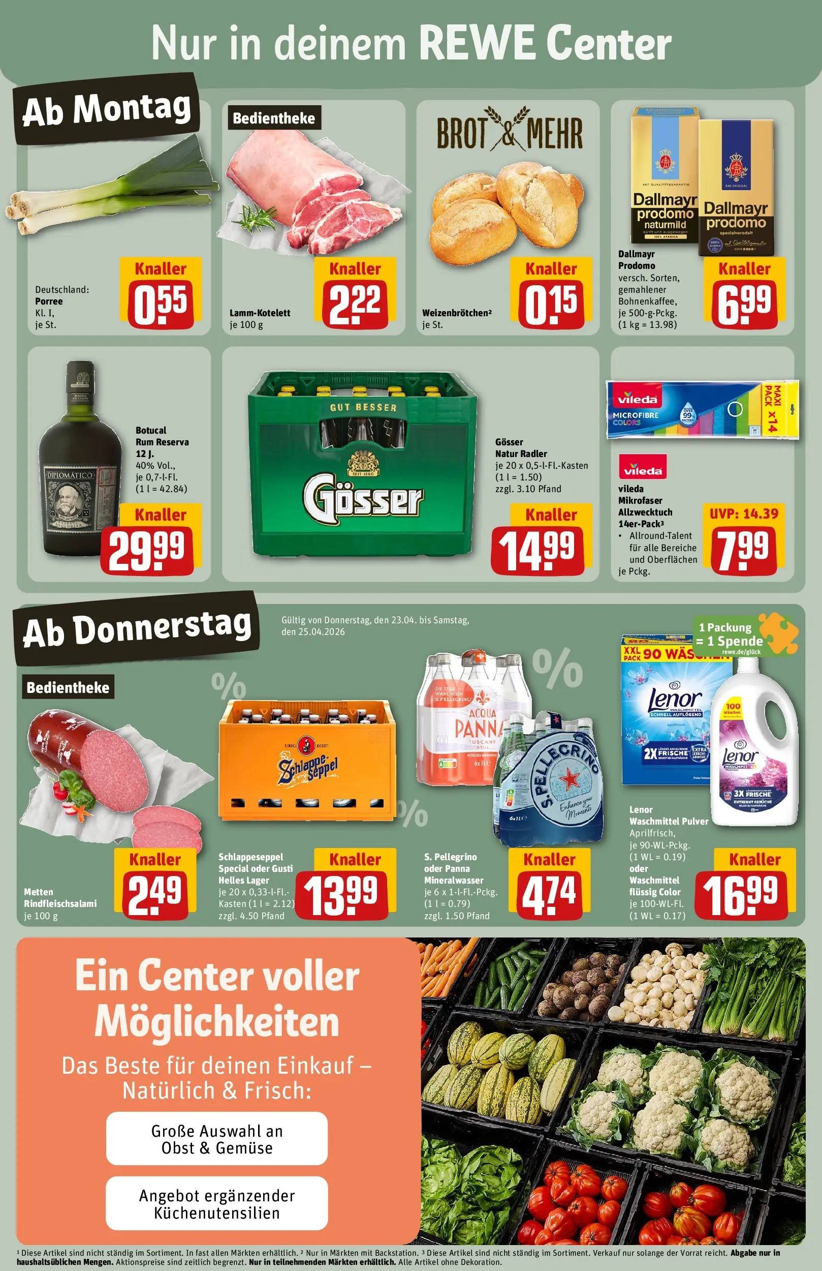 REWE Prospekt ab 20.04.2026 zum Blättern » Angebote | Seite: 3 | Produkte: Lenor, Rum, Dallmayr, Gemüse
